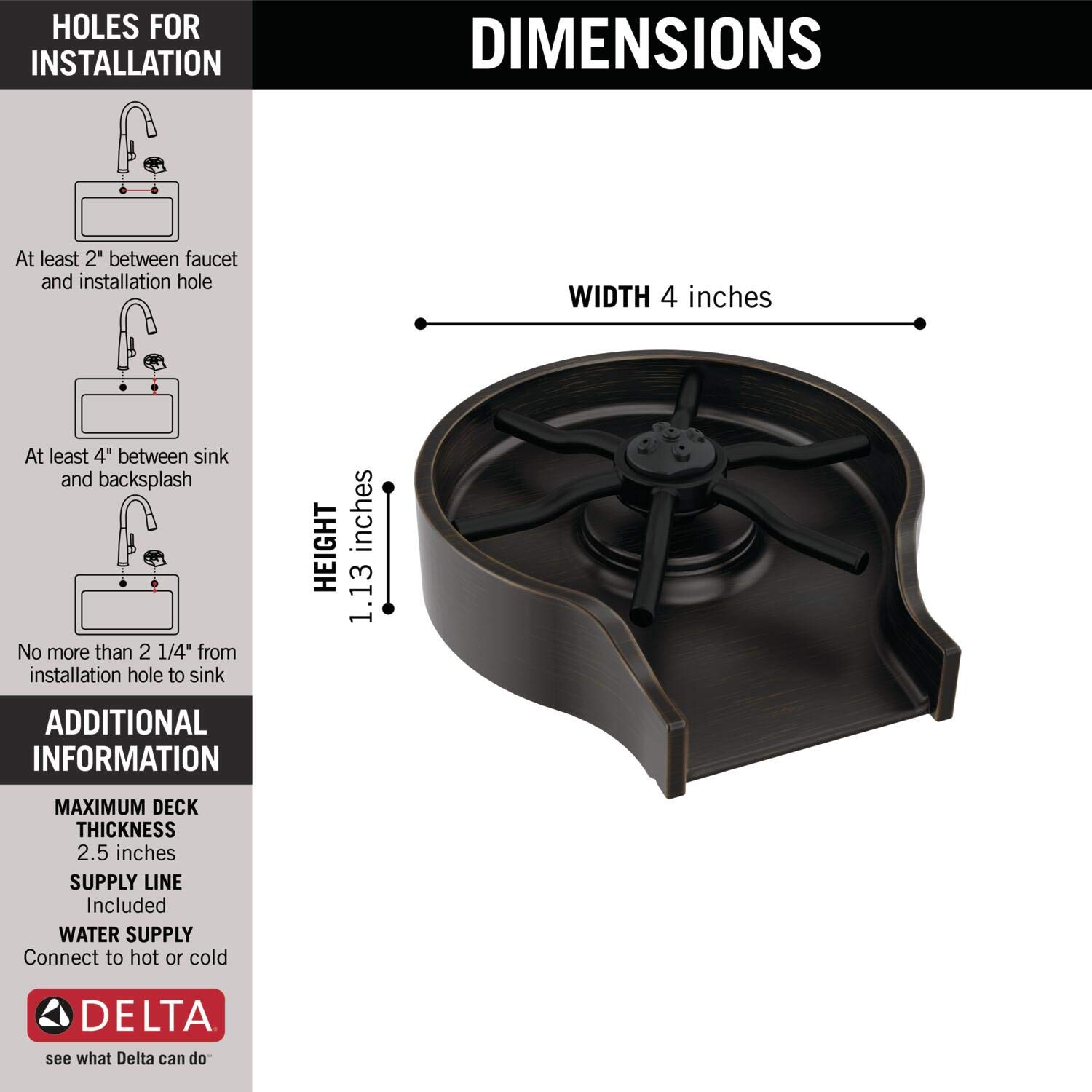 Delta Faucet GR250-RB Venetian Bronze Metal Glass Rinser for Kitchen Sinks - Bar Sink Accessory for Washing Wine Glasses, Cups & Dishes - Perfect for Home Bars, Restaurants & Commercial Use