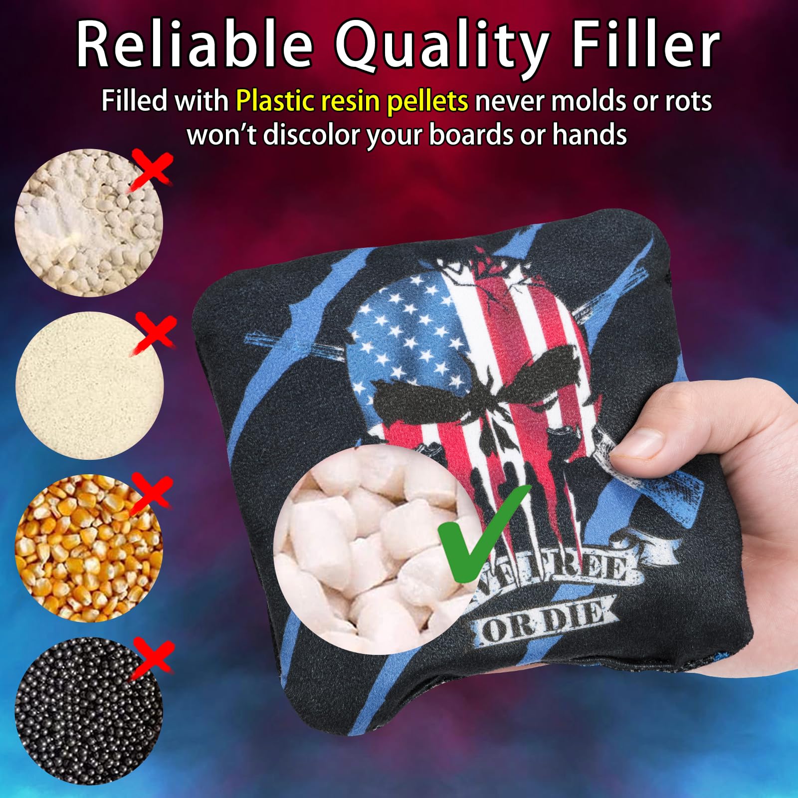 Premium Cornhole Bags Set of 8 - Dual Sided Slick & Stick Bean Bags for Outdoor Toss Games - Weather Resistant & Durable with Convenient Carry Bag - Perfect for Backyard Parties, Tailgating, and Beach Games