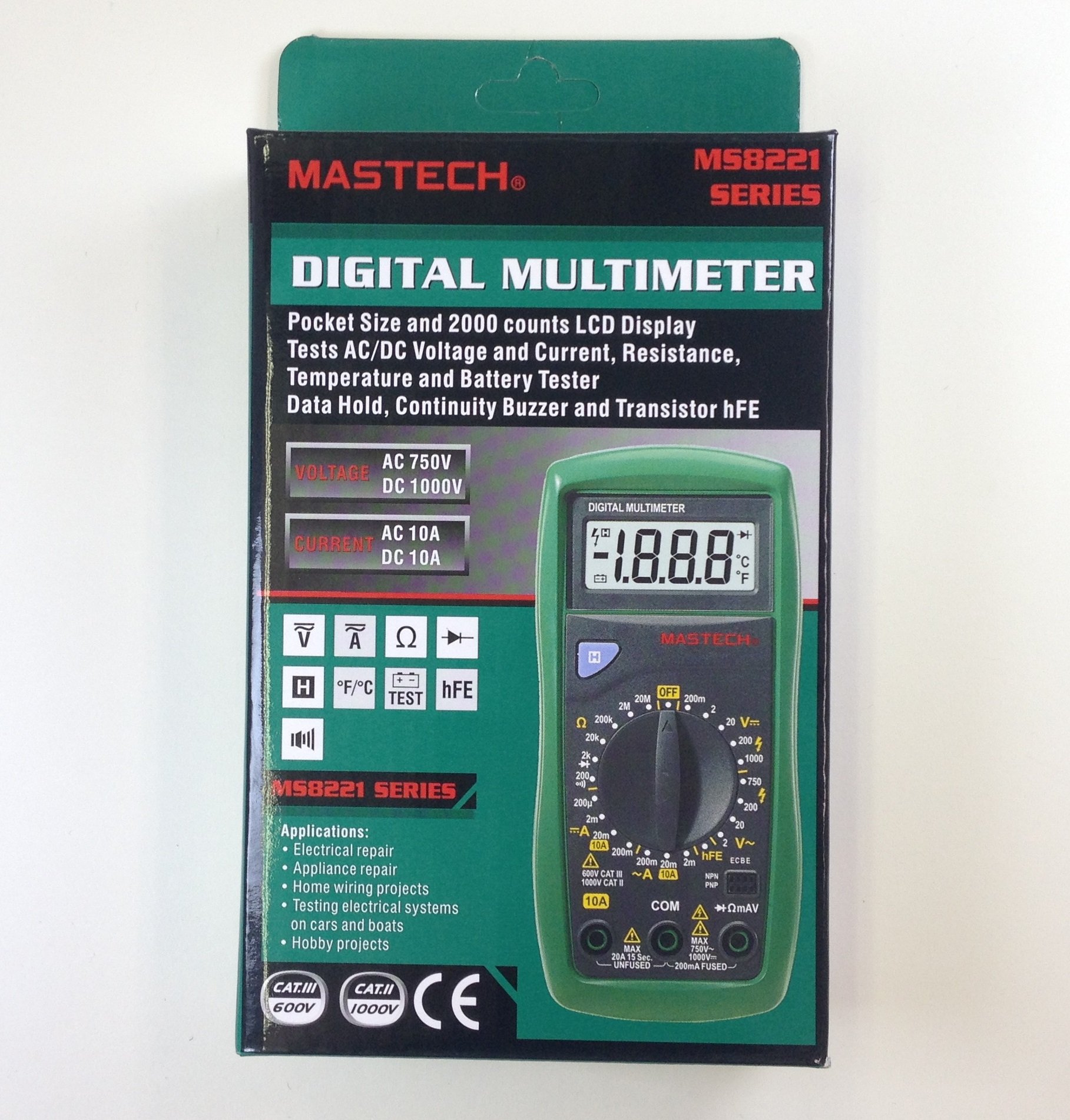 Mastech MS8221A Digital Multimeter - True RMS Auto-Ranging 6000 Counts, Measures AC/DC Voltage, Current, Resistance, Continuity - Perfect for Electricians, DIY & Home Repair