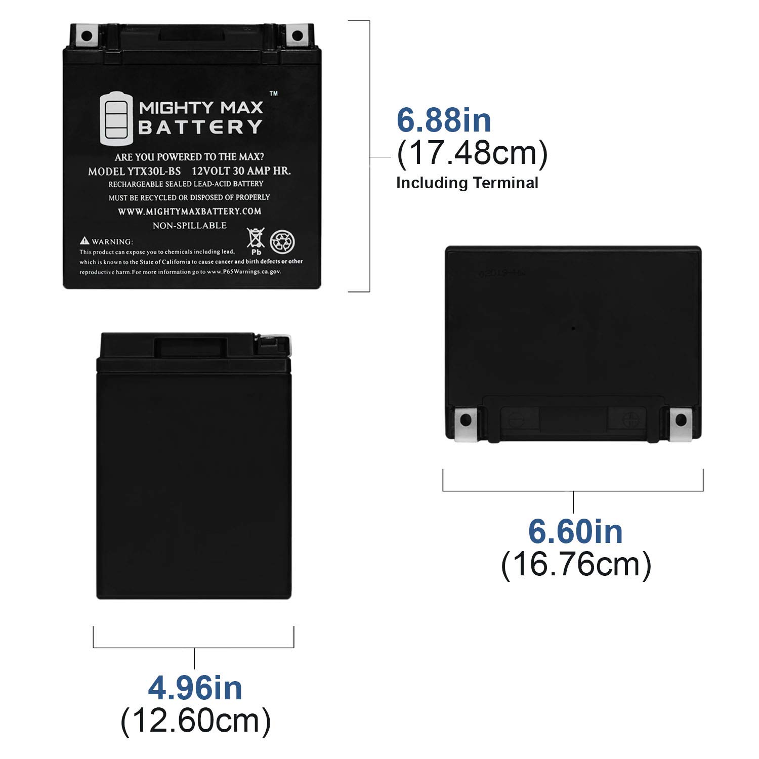 Mighty Max YTX30L-BS 12V 30AH AGM Powersports Battery - Compatible with Polaris Prowler XT 1000 (2017) & Other ATVs, UTVs - Perfect for Off-Road Adventures, Hunting & Farm Equipment