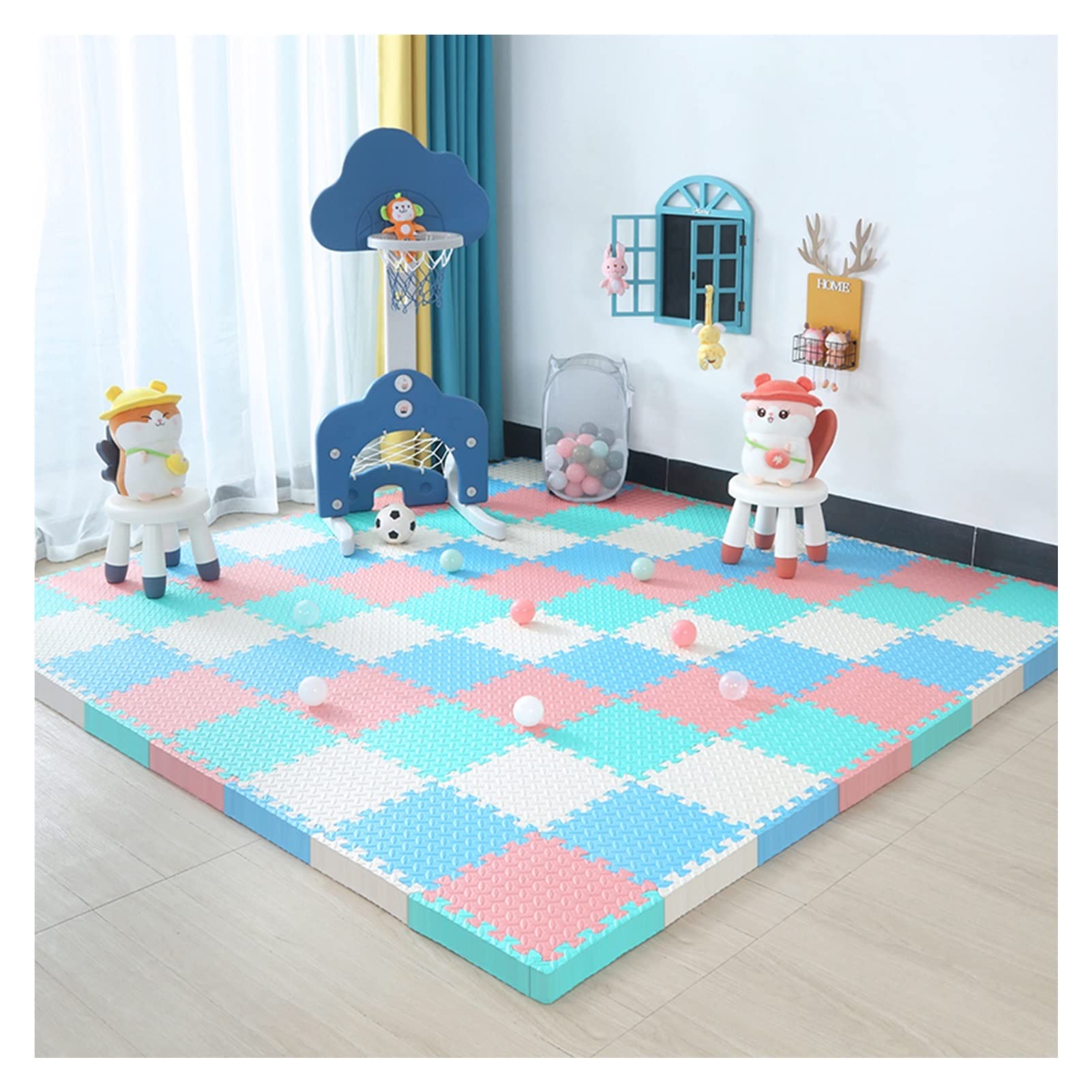 Interlocking EVA Foam Puzzle Floor Tiles - Leaf Pattern Exercise Mat for Home Gym, Yoga, Workouts & Play Area (16-Piece Set, 30x30x2.5cm, Color B) - Non-Slip, Cushioned Flooring for Fitness Equipment & Kids Playroom