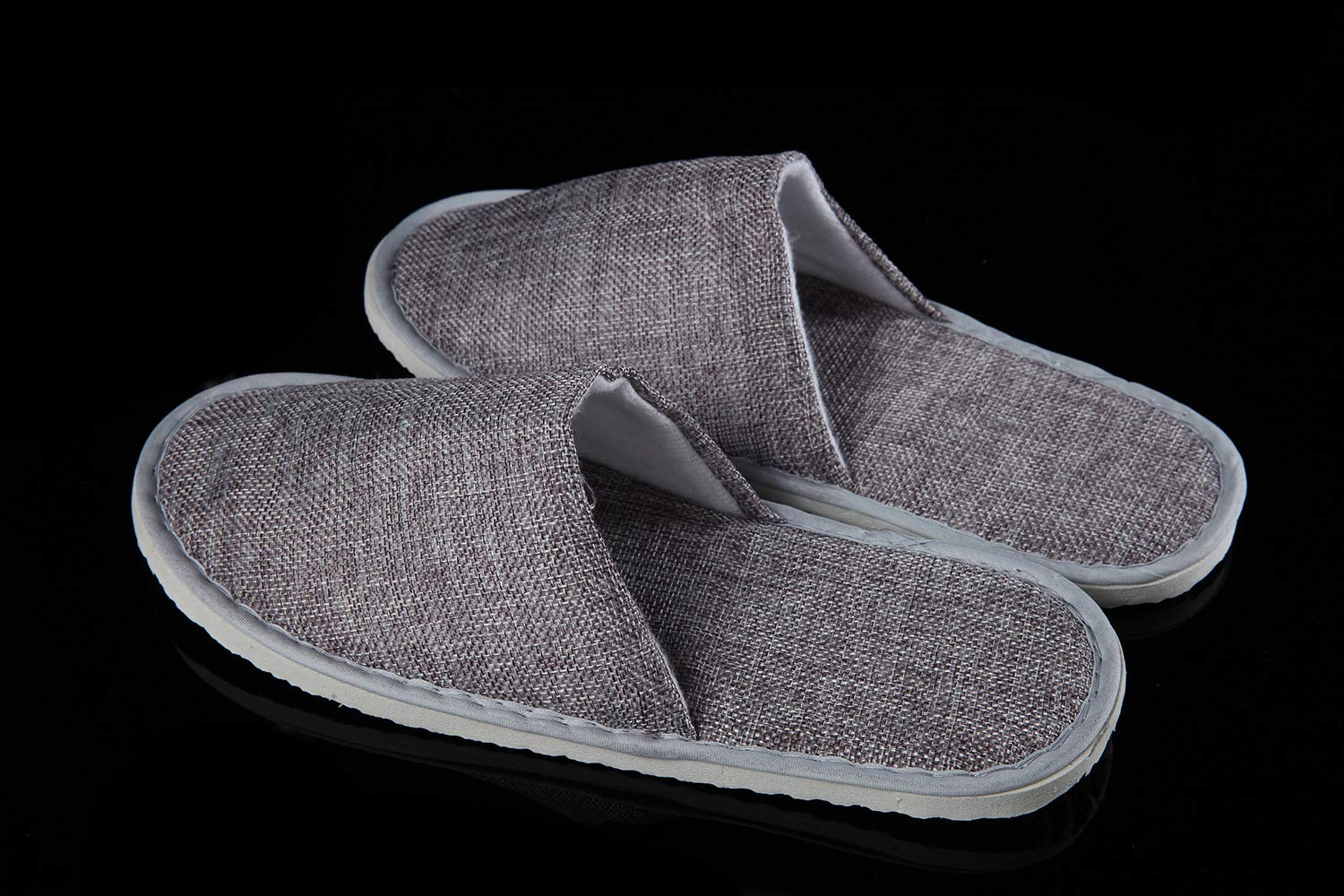 4 Pairs of Linen Spa Slippers for Men & Women - Soft Waffle Design Non-Disposable House Slippers, Universal Size (Gray) - Perfect for Home, Hotel, Salon & Relaxation