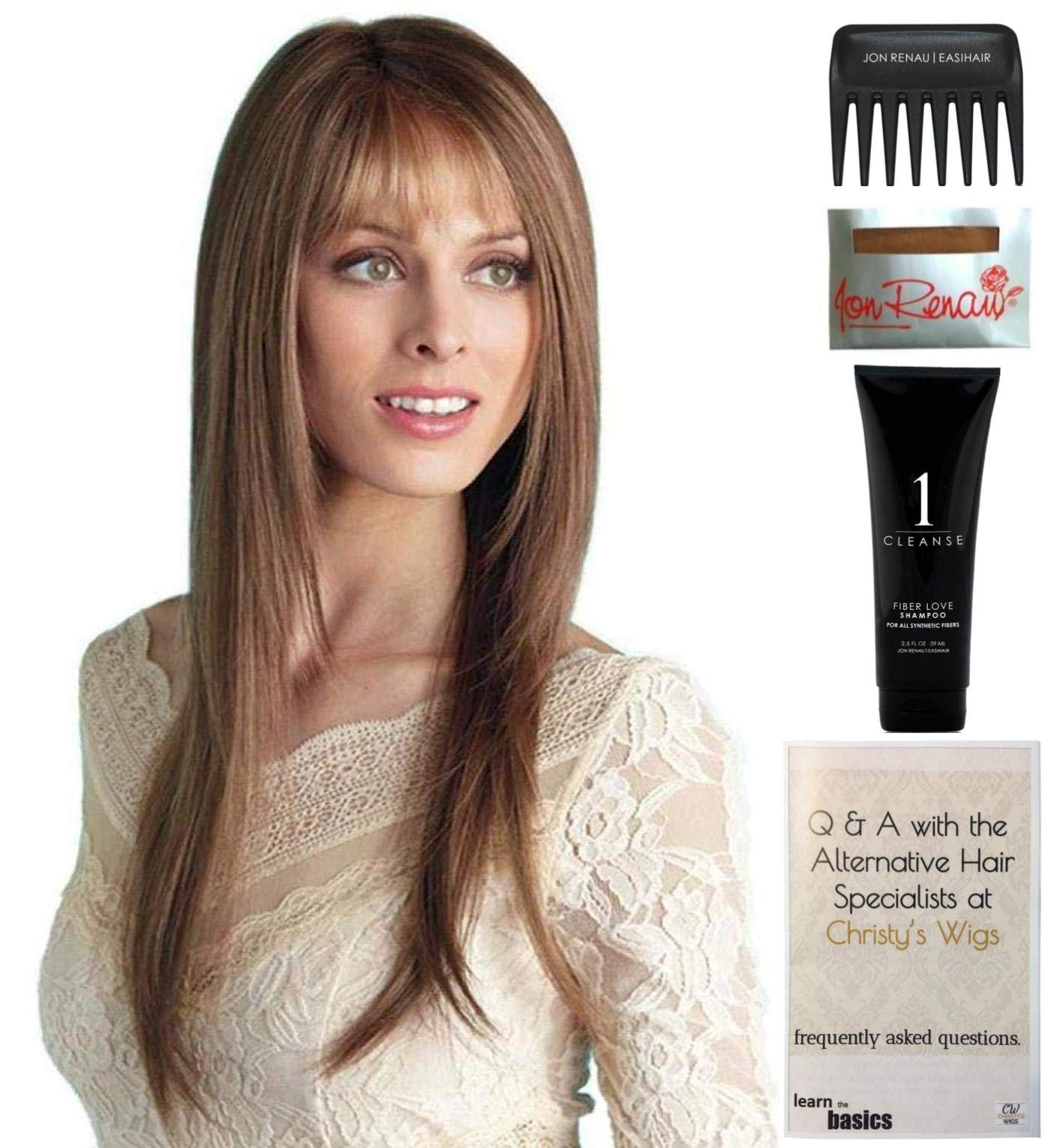 Amore Stevie Wig Bundle - 5 Piece Set with Dark Chocolate Synthetic Wig, Christy's Wigs Q&A Booklet, 2oz Travel Size Wig Shampoo, Wig Cap & Wide Tooth Comb | Perfect for Cosplay, Costume Parties & Everyday Wear