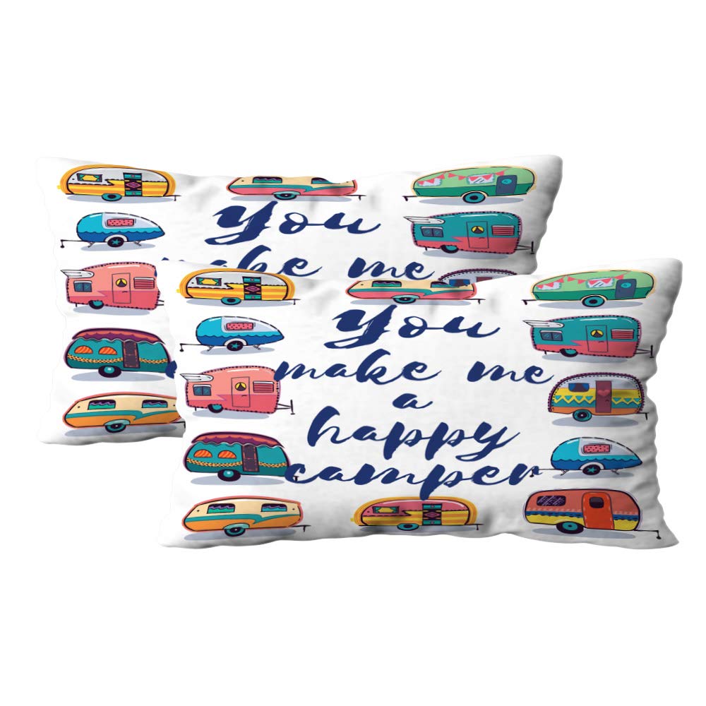 Soft 12x20 Inch Couch Pillow Covers Set of 2 - Outdoor & Indoor Decorative Pillow Cases for Sofa, Bed, Living Room, Bedroom, Camper - 'You Make Me Happy' Printed Design - Perfect for Home Decor, Cozy Comfort & Gift Giving
