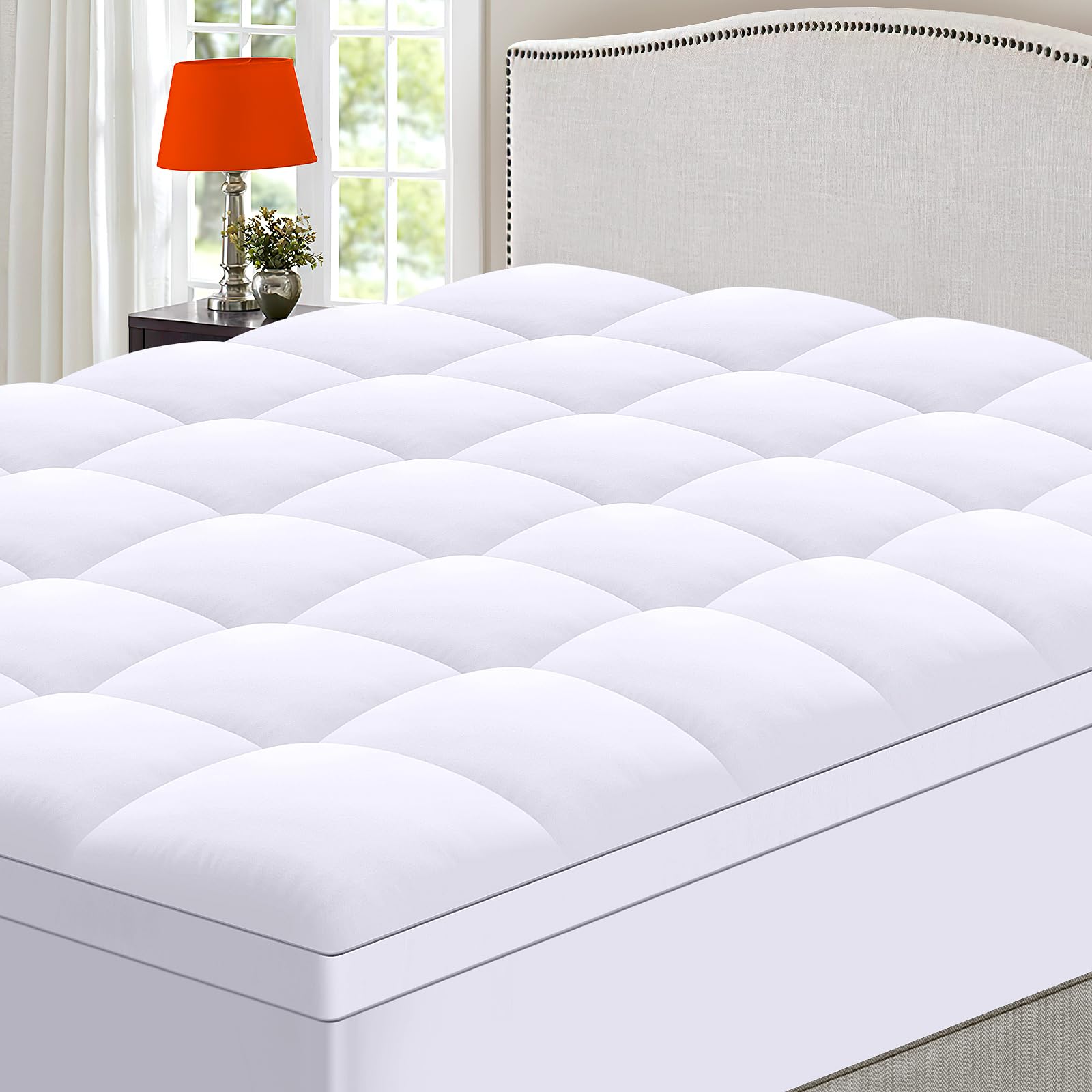 MASVIS 4-Piece King Size Mattress Topper Set - Ultra Soft Breathable Bed Sheet Collection - Therapeutic Memory Foam Mattress Pad Cover for Back Pain Relief - 8-21 Inch Deep Pocket Design with Overfilled Plush Pillow Top - White Luxury Bedding Set | Perfect for Master Bedrooms, Guest Rooms & Chronic Pain Sufferers