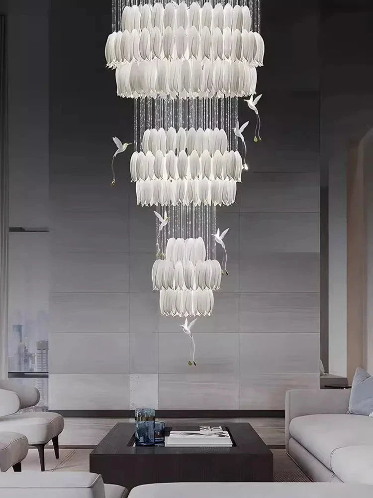 Elegant Tulip Spiral Ceramic Chandelier Lighting - Modern Ceiling Light Fixture for Dining Room, Living Room & Bedroom Decor