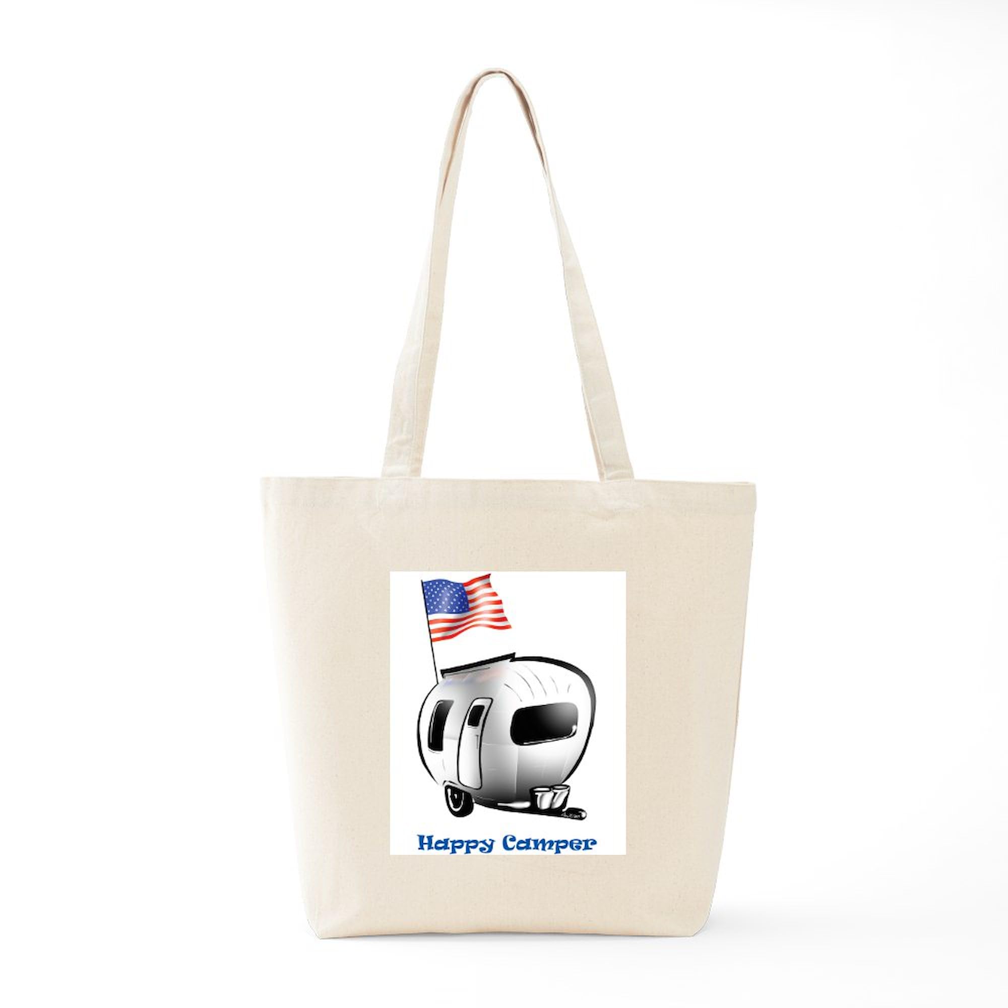 Happy Camper USA Tote Bag - Natural Canvas Reusable Shopping Bag for Groceries, Beach & Travel | Eco-Friendly Cotton Carryall