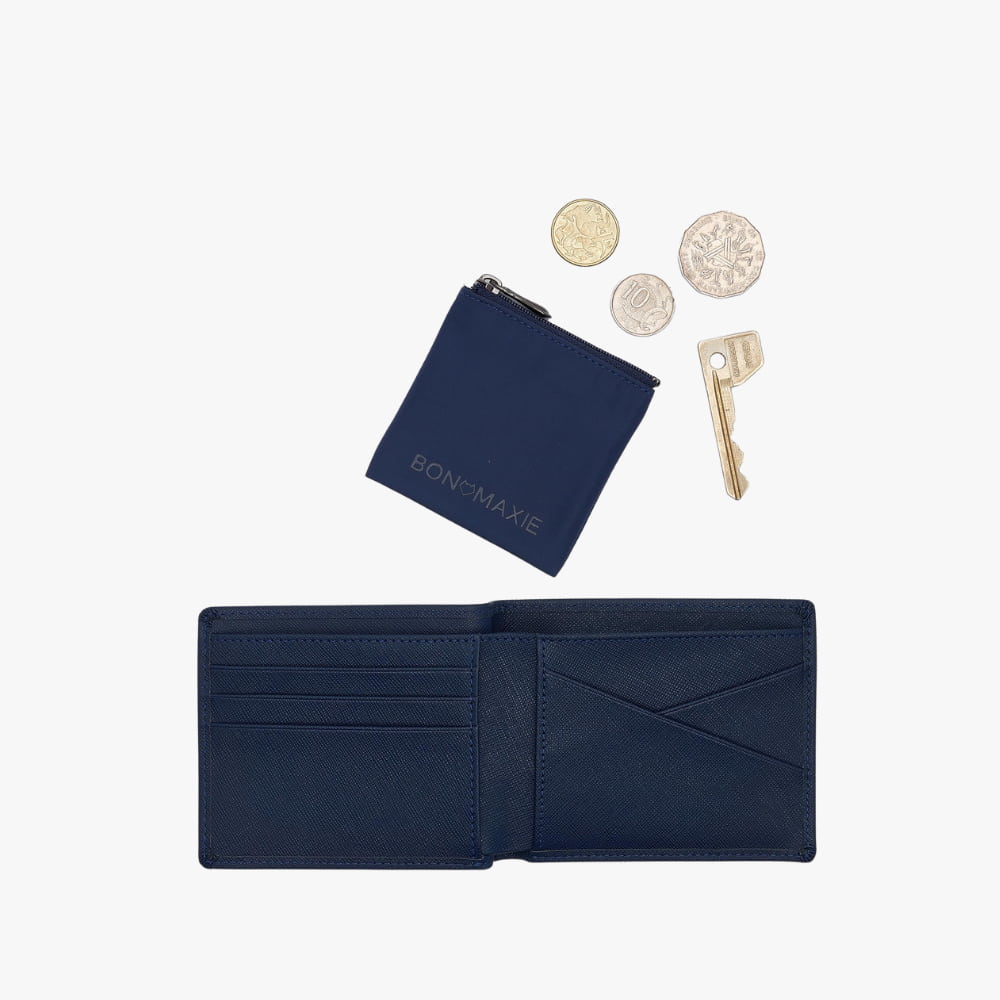 Premium Genuine Leather Men's Wallet - Slim RFID Blocking Bifold Wallet for Men - Navy Blue - Perfect for Everyday Carry, Travel & Business