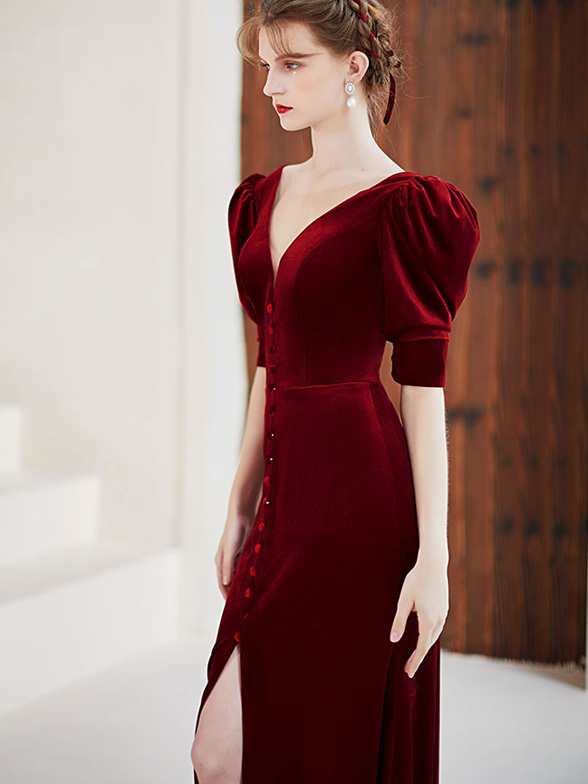 Burgundy Velvet Mermaid Long Prom Dress for Women - Elegant Burgundy Evening Gown for Formal Events, Homecoming, Wedding Guest & Special Occasions