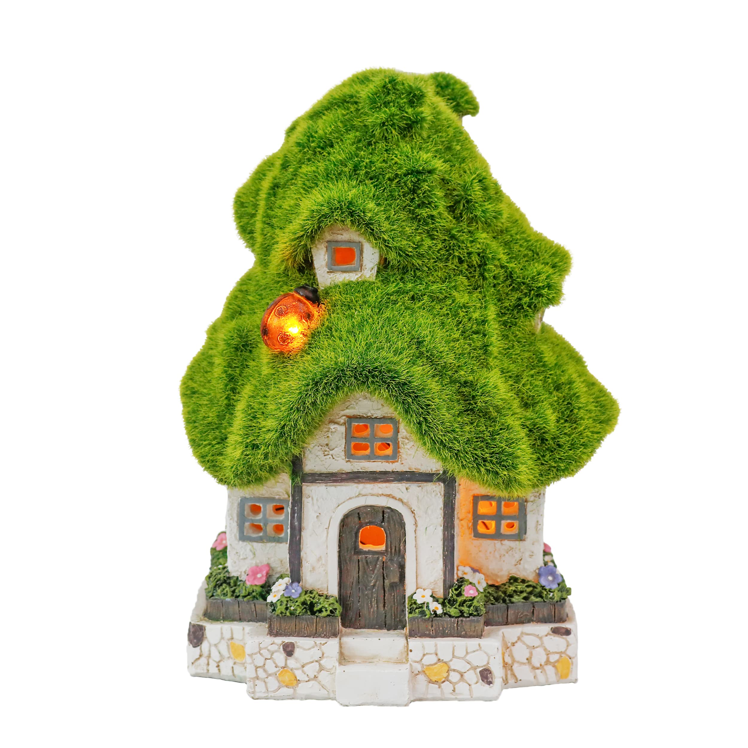 TERESA'S COLLECTIONS Flocked Fairy House Garden Statue with Solar Lights - 7.4