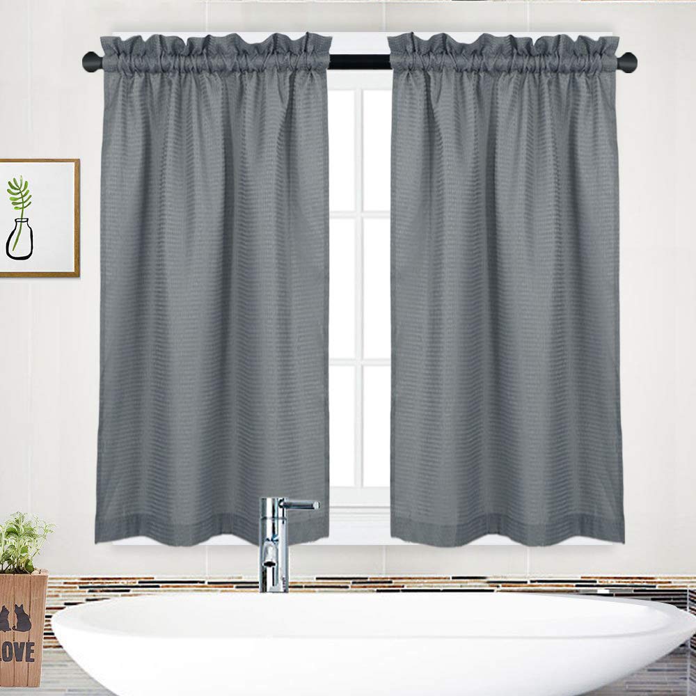 Waffle Woven Textured Short Curtains for Kitchen & Bathroom - Waterproof Window Coverings, 30