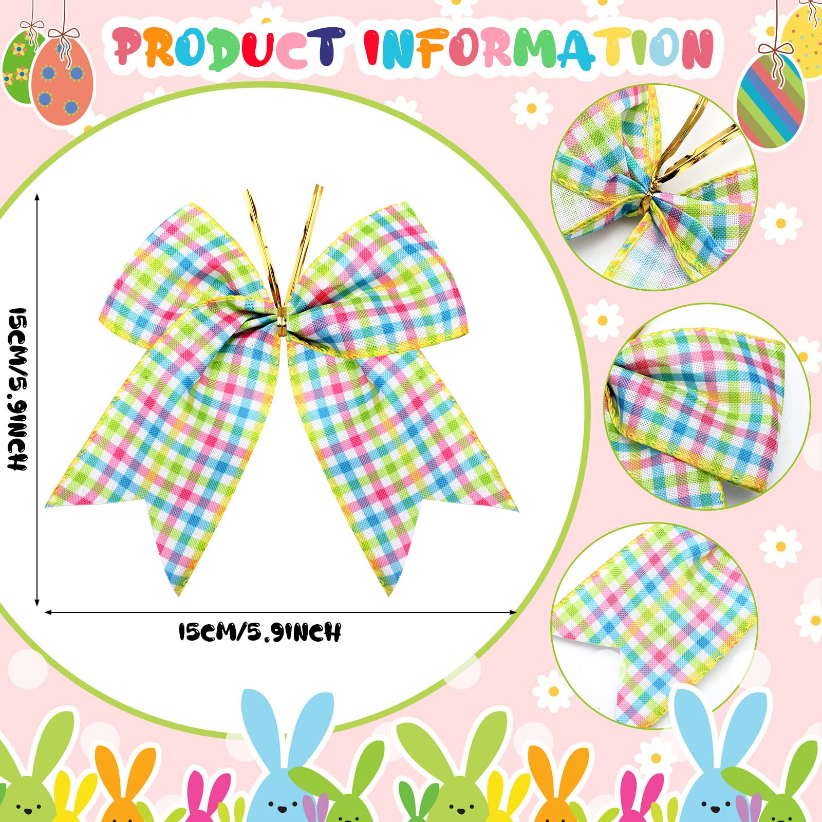 12 Pack Easter Bows Decorations - 6 Inch Burlap Ribbon Bows for Easter Baskets, Spring Wreaths, Gift Wrapping, Tree Toppers & DIY Crafts | Holiday Home Decor for Front Door, Party & Festive Ornaments (Plaid Design)