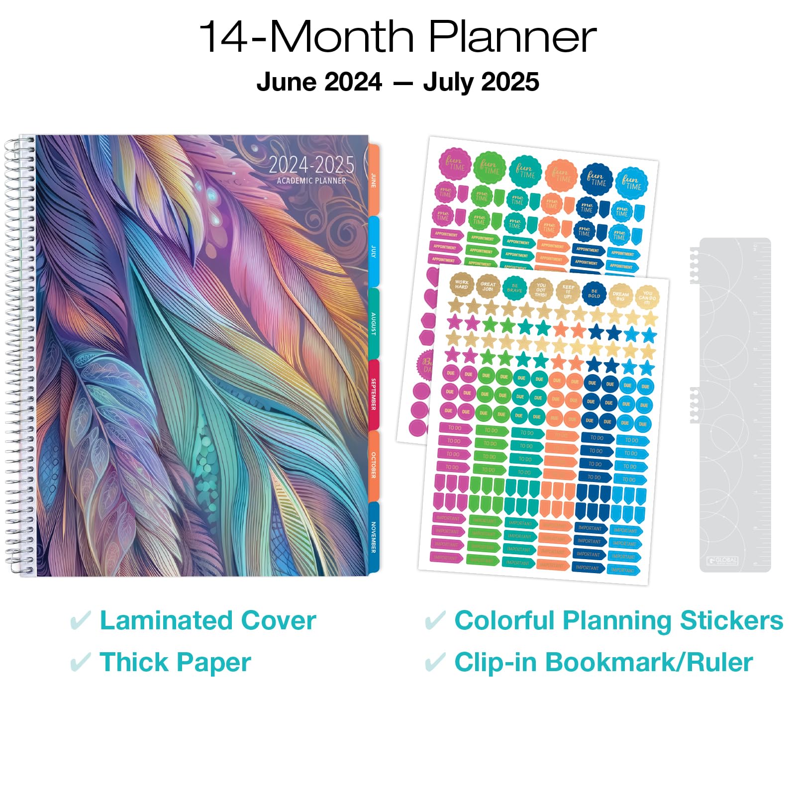 2024-2025 Pastel Peacock Laminated Fashion Planner - 8.5