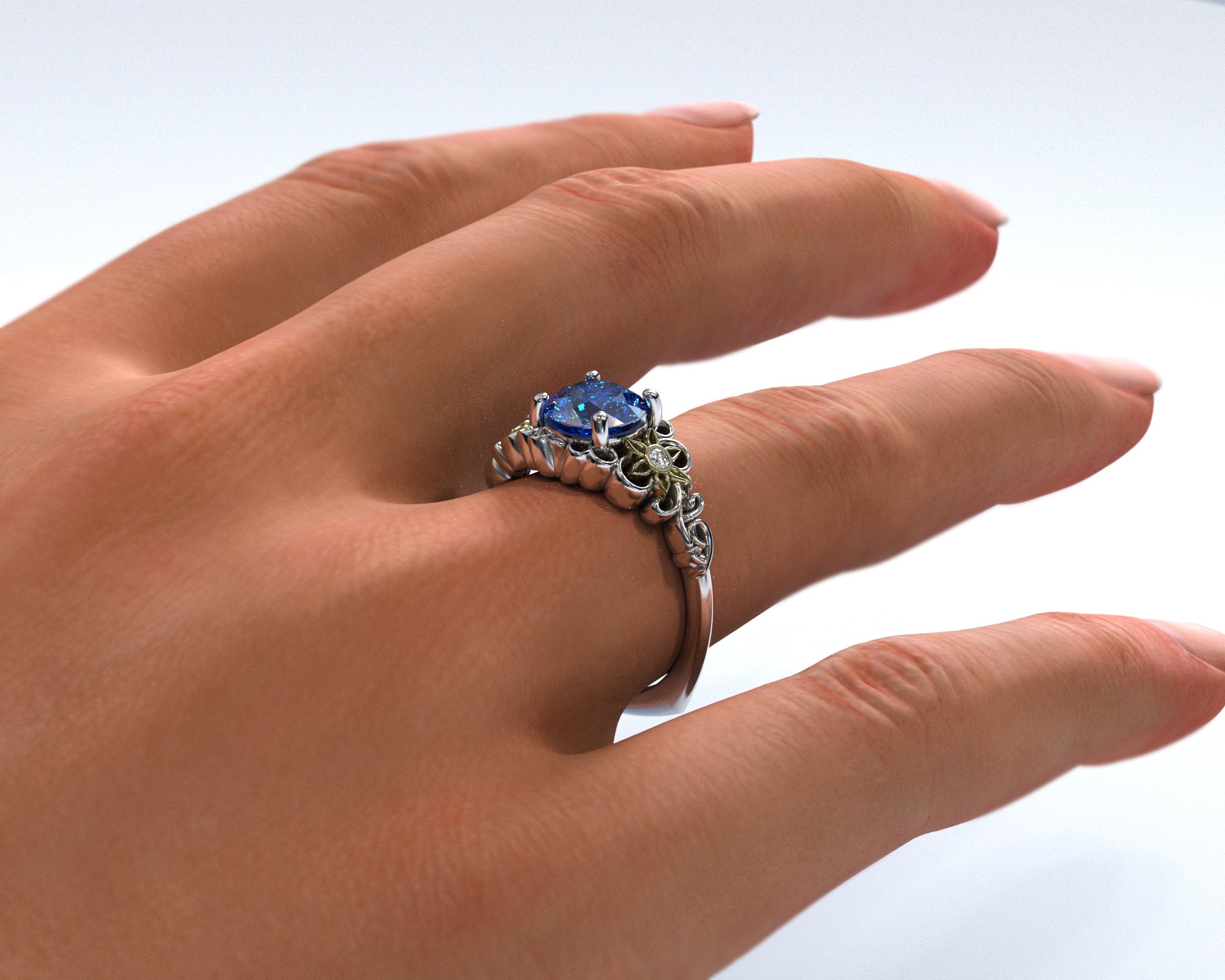 1.5 Carat Sapphire Flower Engagement Ring for Women - Elegant Vintage Style Wedding Band, Perfect for Proposals, Anniversaries & Romantic Occasions
