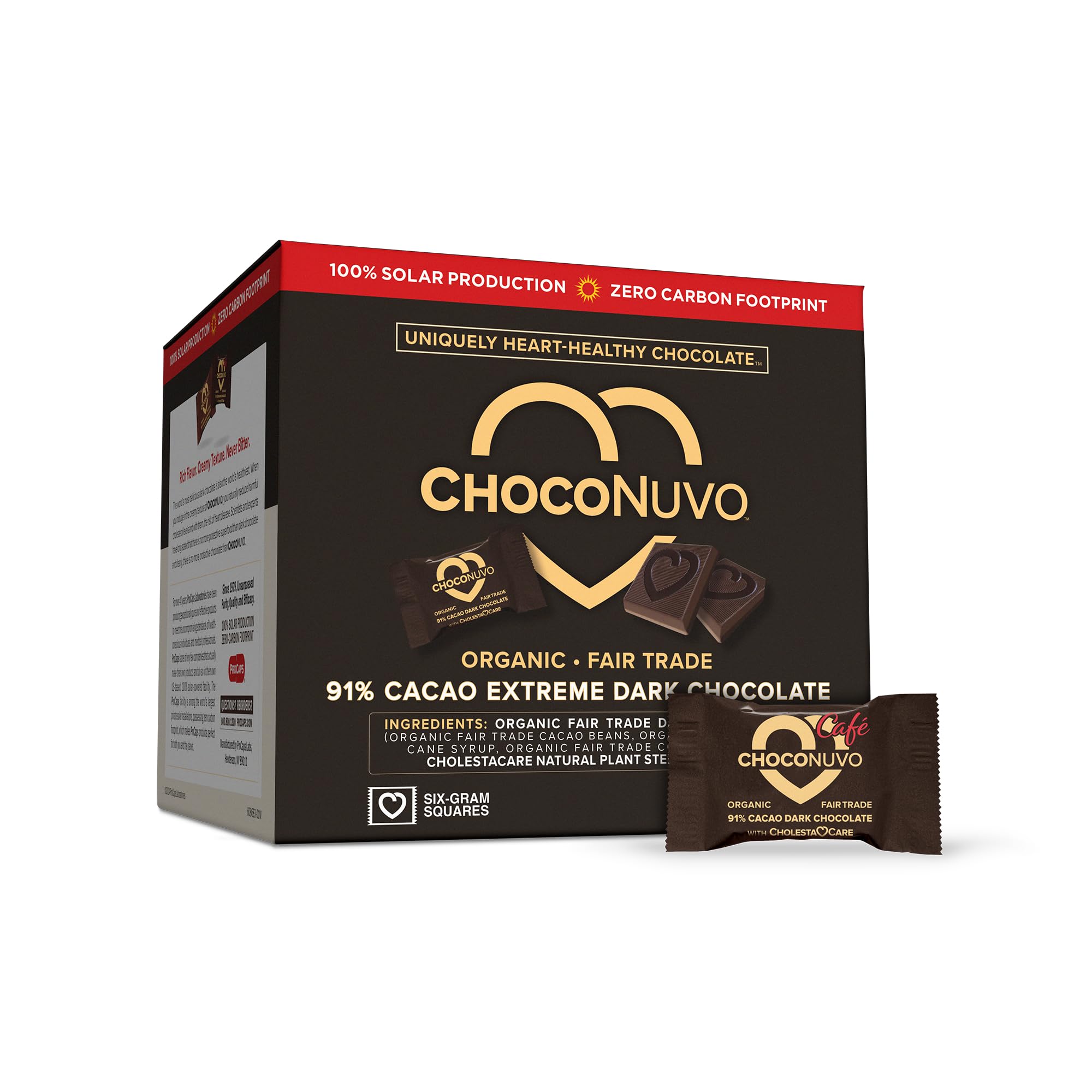 Organic Fair Trade Coffee-Flavored Dark Chocolate 91% Cacao - ANDREW LESSMAN ChocoNuvo Café 120 Pieces with Plant Sterols for Healthy Cholesterol Balance, Low Fat 25 Calorie Squares - Perfect for Gifts, Healthy Snacking & Coffee Pairing