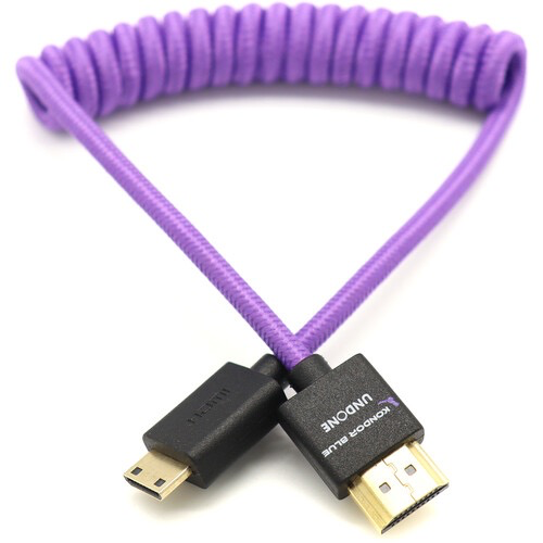 Kondor Blue Gerald Undone Braided Coiled High-Speed Mini HDMI to HDMI Cable - 12 to 24 Inch (Limited Purple Edition) for DSLR Cameras, GoPro, and 4K Video Recording