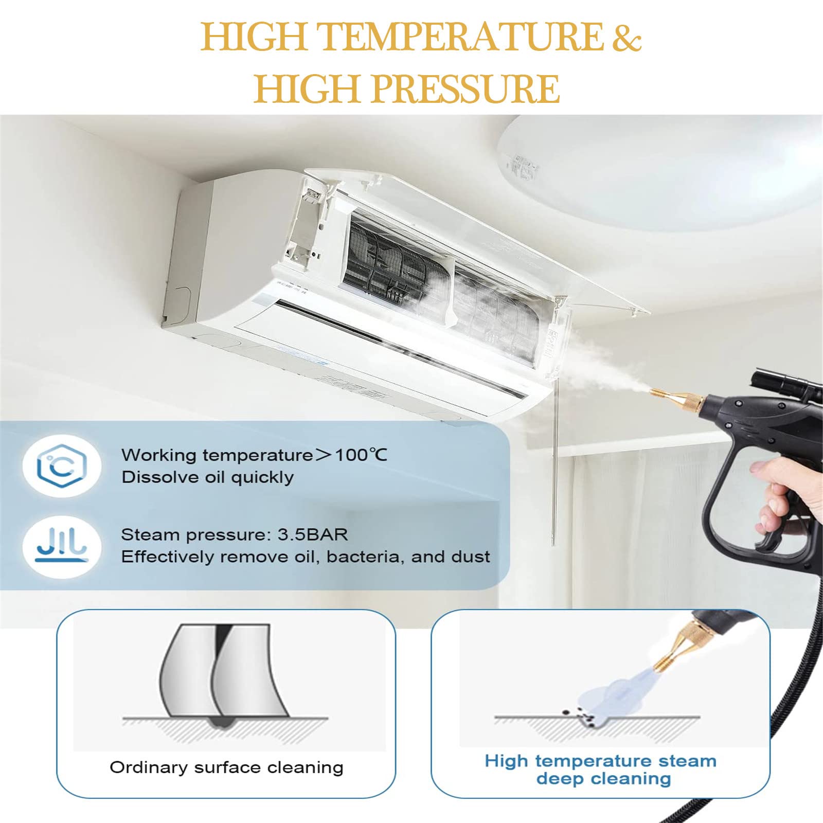 220V High Pressure Handheld Steam Cleaner - Portable Steam Cleaning Machine for Kitchen, Bathroom, Furniture & Car Detailing - Auto Pumping, Black - Perfect for Deep Cleaning Stubborn Stains & Sanitizing Surfaces