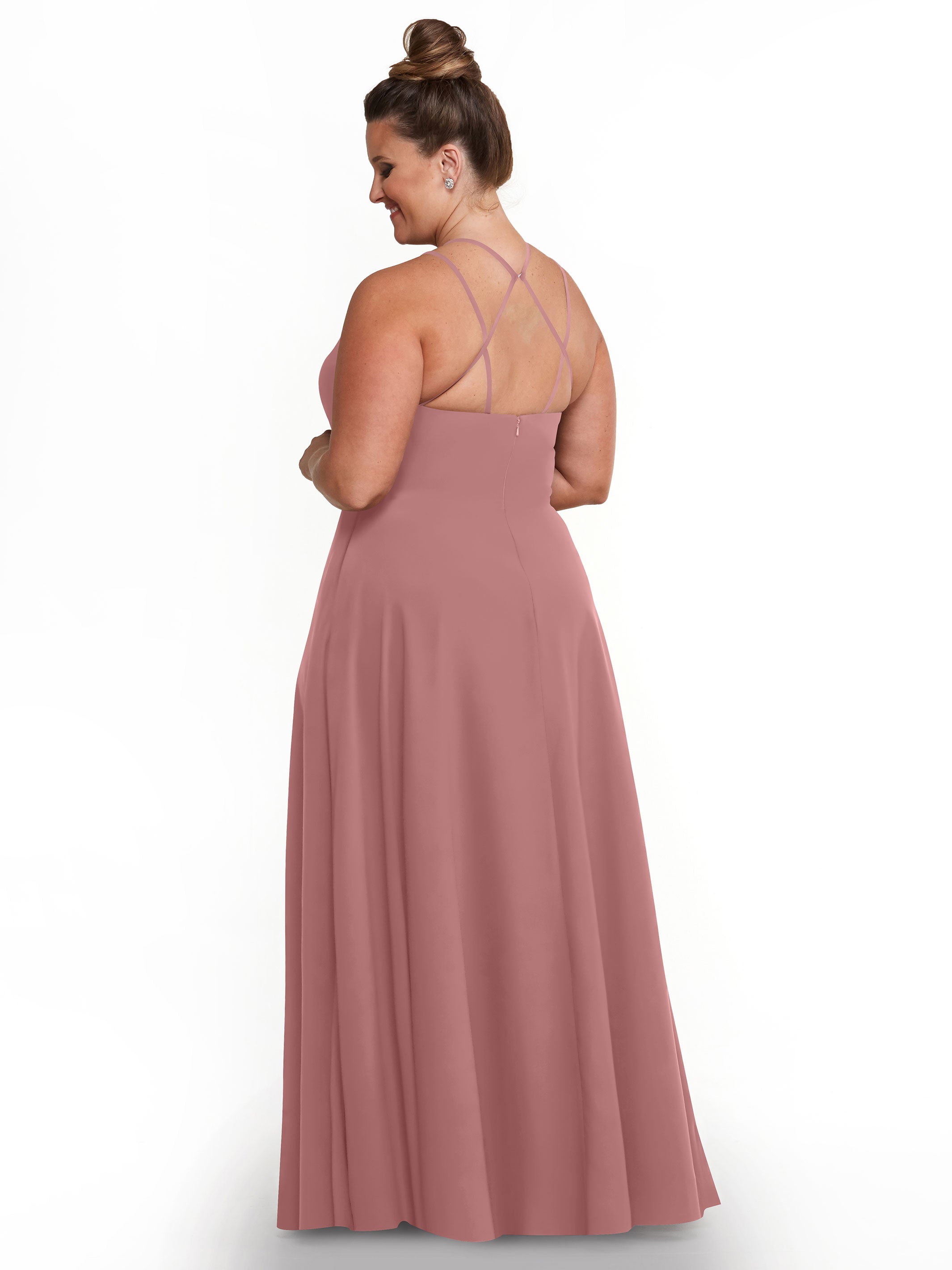 Elegant 83006 Stretch Chiffon A-Line Bridesmaid Dress with Halter Neckline - Perfect for Weddings, Formal Events & Special Occasions