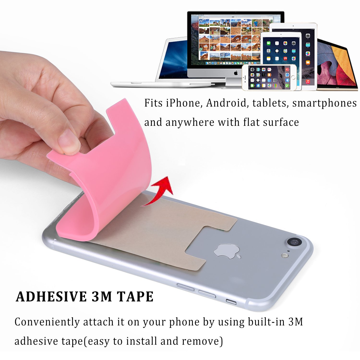 3 Pack Silicone Stick-on Phone Card Holder - Self Adhesive Wallet for iPhone 15/14/13/12 Pro Max, Samsung Galaxy & iPad | Holds Credit Cards & ID | Pink, Purple, Rose Gold | Perfect for Travel, Shopping & Daily Use