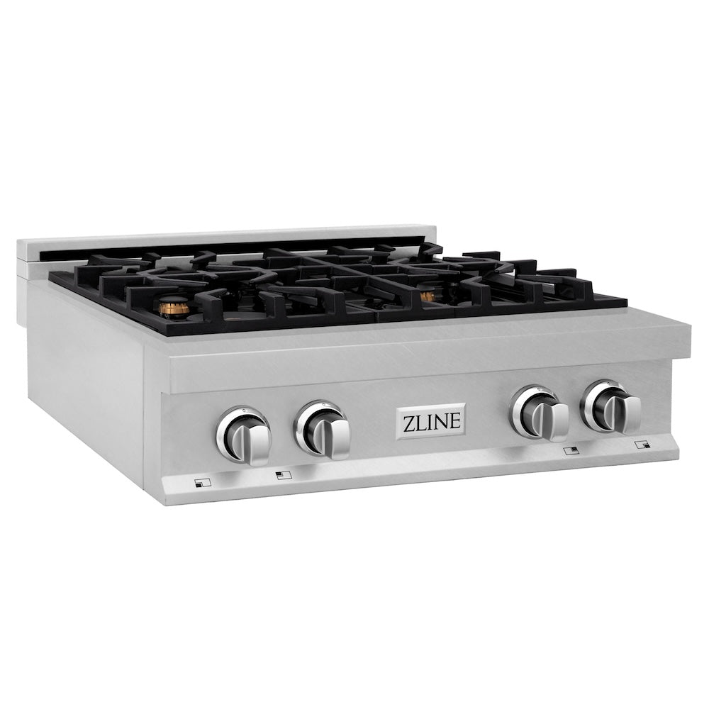 ZLINE 30 Inch Stainless Steel Gas Rangetop with 4 Brass Burners & Porcelain Cooktop - Professional Kitchen Stove for Home Chefs | Perfect for Cooking, Baking & Entertaining