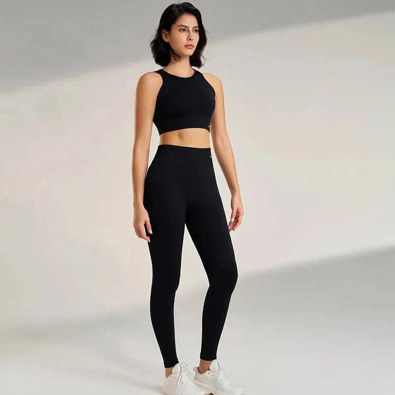 Women's High Waisted Yoga Pants & Seamless Workout Top Set - 2 Piece Breathable Fitness Outfit for Yoga, Gym & Running | Comfortable Exercise Clothes for Women