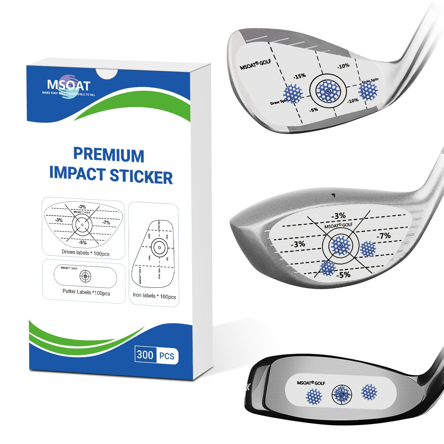 MSOAT Golf Impact Tape Labels - Self-Teaching Sweet Spot & Swing Consistency Analyzer - Improve Golf Swing Accuracy & Distance - 3-in-1 Club Impact Stickers for Practice & Training | Perfect for Driving Range, Lessons & Home Practice