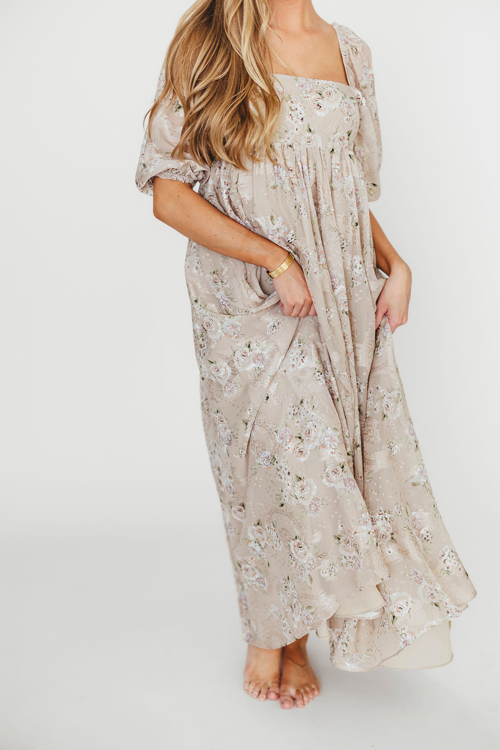 Elegant Beige & Brown Floral Maxi Dress for Women | Boho Summer Dress | Perfect for Beach Vacations, Date Nights & Outdoor Weddings