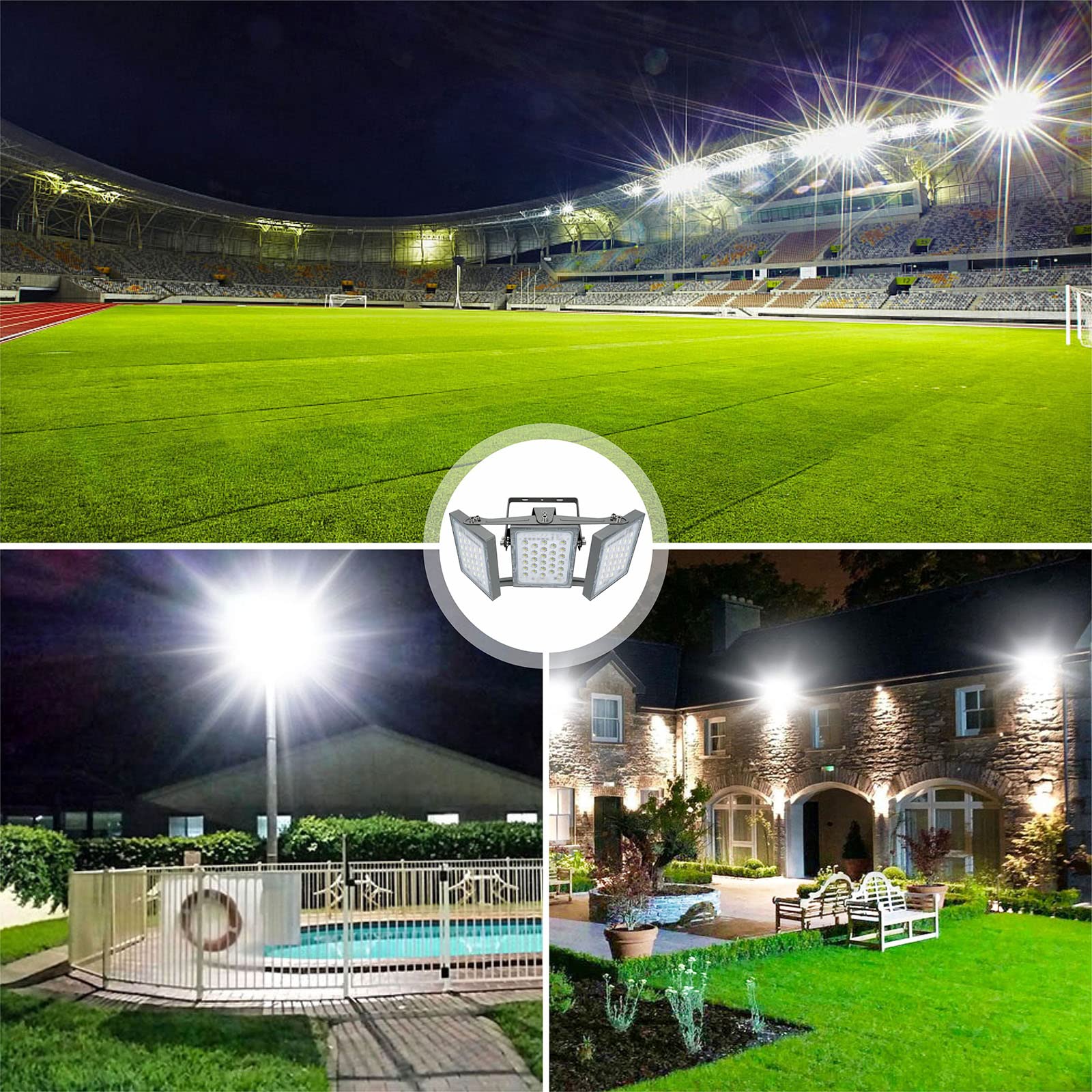 STASUN 2-Pack 150W 15000LM LED Flood Lights Outdoor, 5000K Daylight White, 3 Adjustable Heads, IP66 Waterproof, Bright Security Area Lighting for Yard, Parking Lot, Backyard, Garage & Driveway - Energy Efficient & Durable