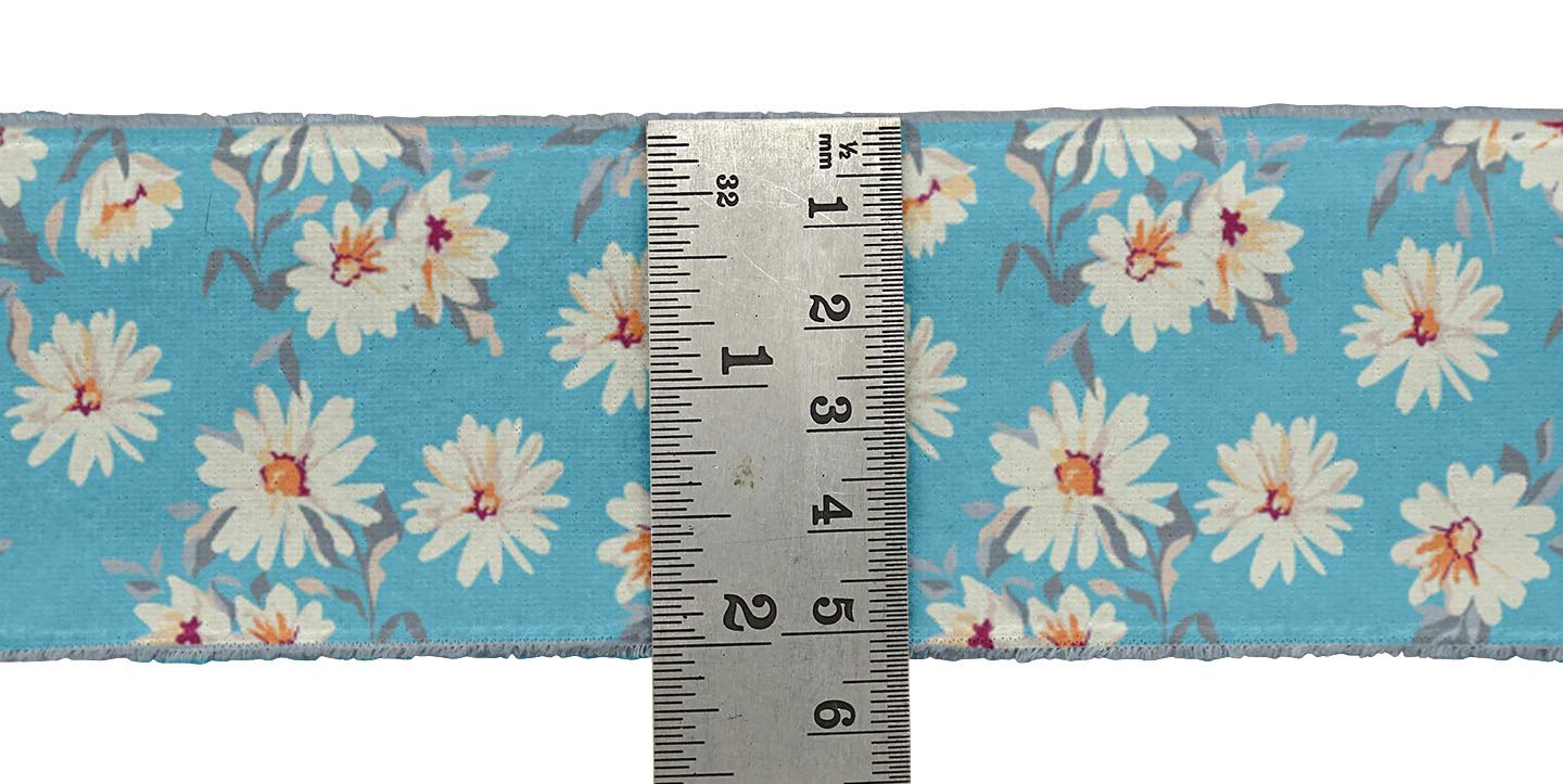 Blue Leaves & Floral Printed Velvet Ribbon Trim - 9 Yards, 2 Inches Wide - Premium Craft Lace for Sewing, DIY Projects, Gift Wrapping & Home Decor