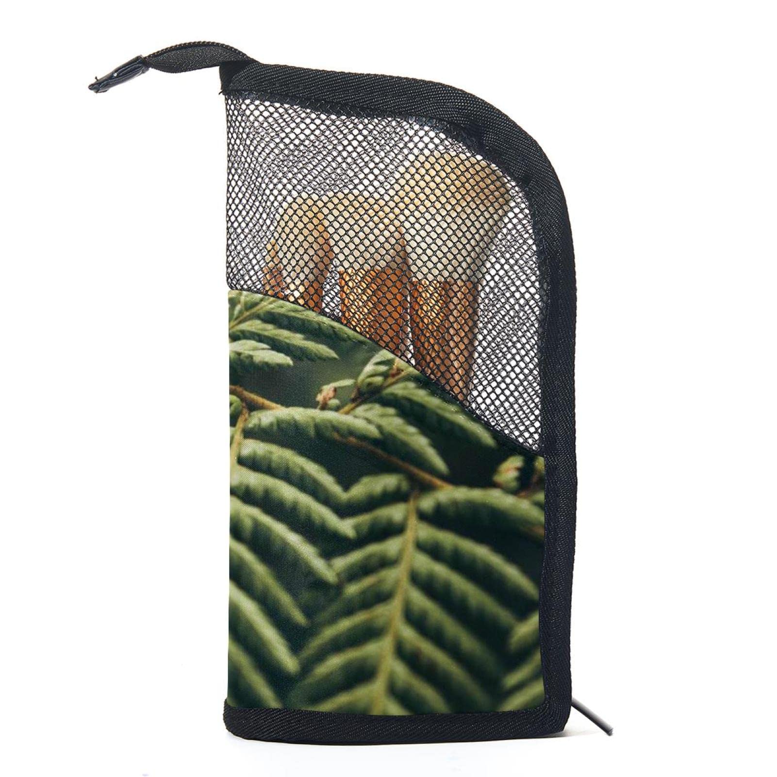 12-Piece Makeup Brush Organizer Bag with Green Plant Tree Leaves Design | Portable Makeup Brush Holder Case for Travel & Home Storage | Perfect for Makeup Artists & Beauty Enthusiasts