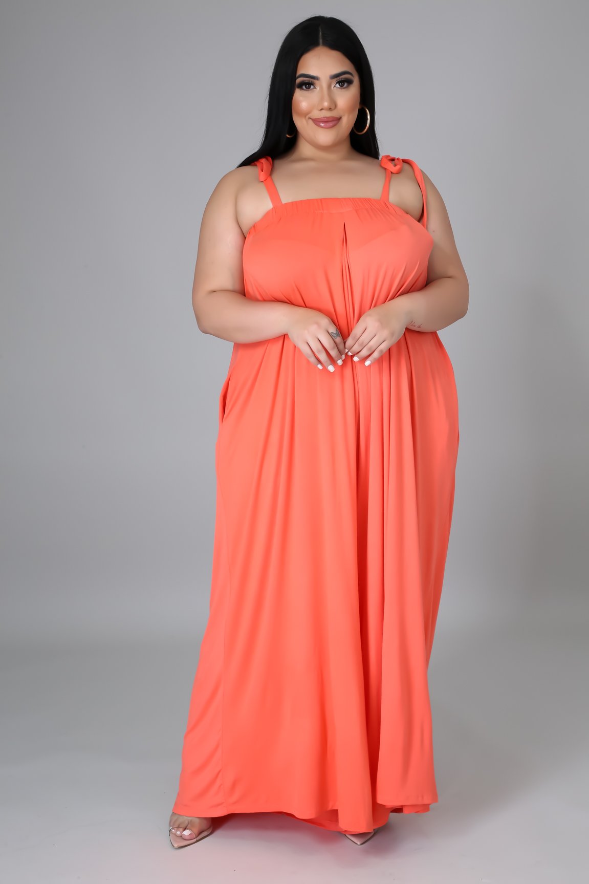 Women's Summer Fling Jumpsuit in Coral - Curve Fit for Beach Vacation & Casual Outings