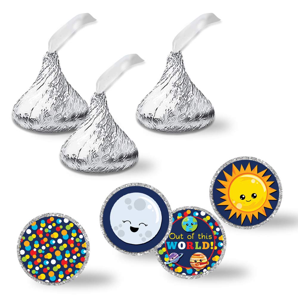 Amanda Creation Outer Space Planets Birthday Party Stickers - 300 Round 0.75