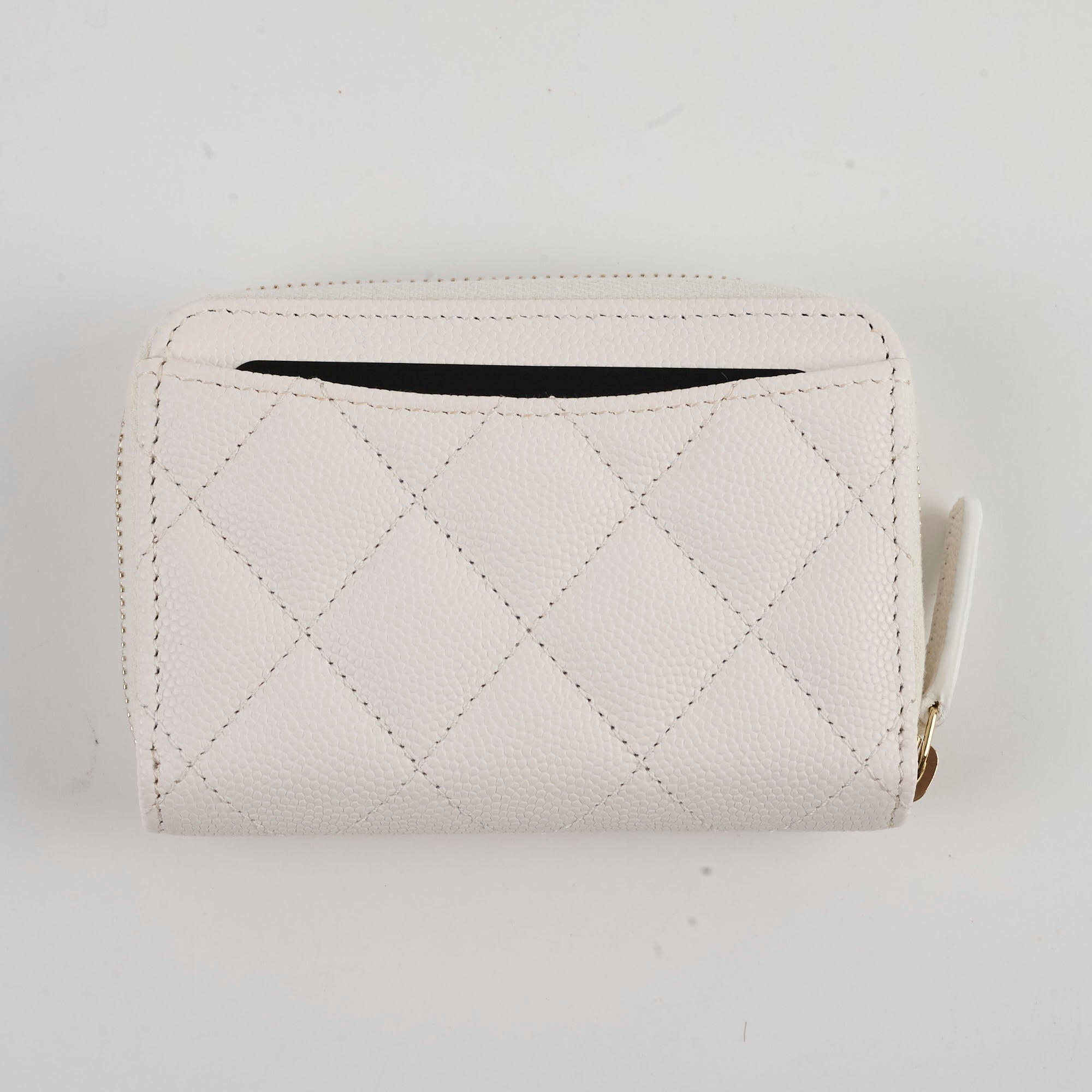 Chanel Caviar Enamel Coco Casino Zippy Card Holder in White | Luxury Leather Wallet for Credit Cards & Cash | Perfect for Everyday Use, Travel & Gifting