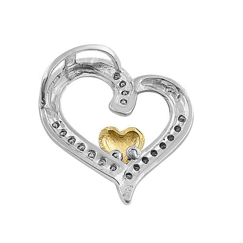 14K White & Yellow Gold Double Heart Diamond Pendant Necklace - Elegant Jewelry Gift for Women, Perfect for Valentine's Day, Anniversary & Special Occasions