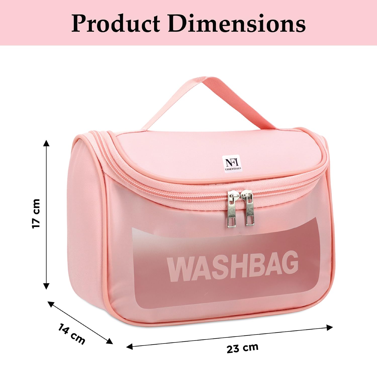 NFI Essentials Clear Travel Makeup Bag with Hook - Waterproof Cosmetic Organizer Pouch for Women & Girls | Perfect for Toiletries Storage, Gym Essentials & Weekend Getaways