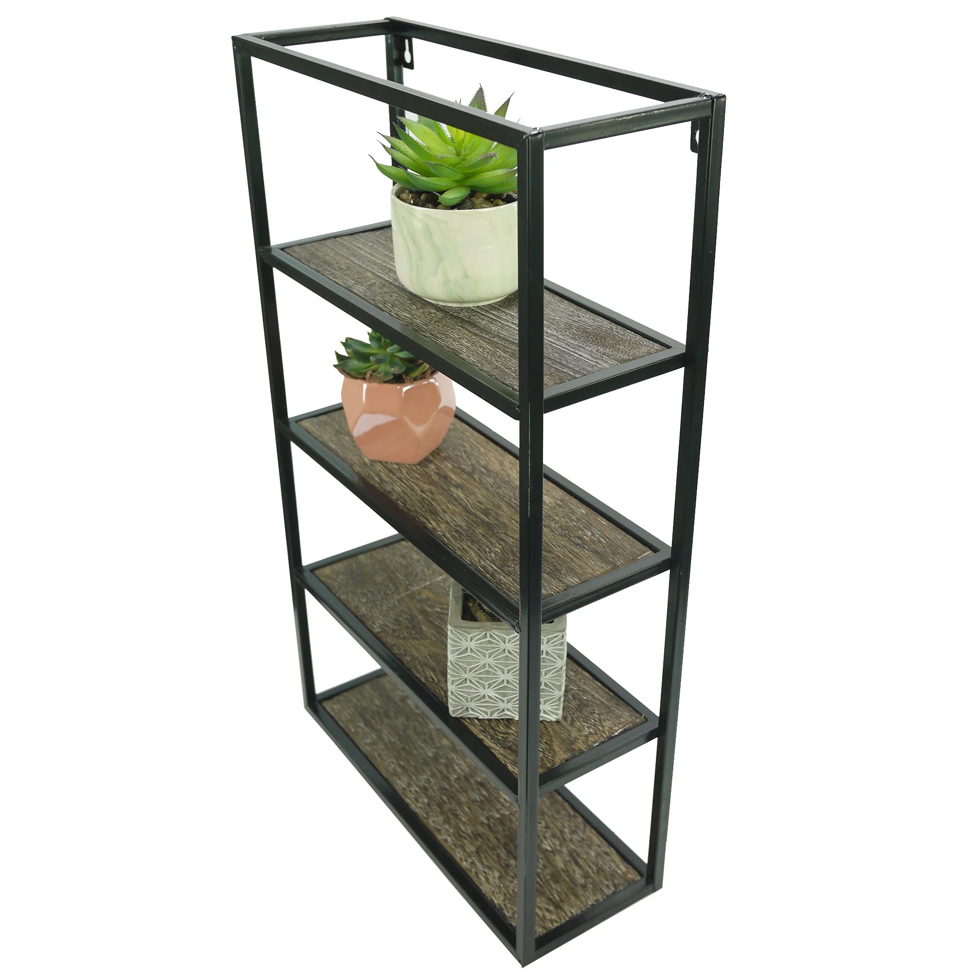 Admired By Nature 4-Tier Floating Wall Shelves - Rustic Wood Wall Mounted Shelving Unit for Home Decor | Farmhouse Style Display Shelf & Storage Organizer | Perfect for Living Room, Bedroom, Kitchen & Office Organization
