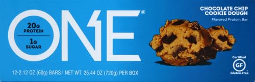 ONE 1 Protein Bars - 20g Protein & Only 1g Sugar | Chocolate Chip Cookie Dough Flavor | Gluten-Free Snack (2.12 Oz) - Perfect for High Protein Diets, Post-Workout Recovery & Healthy On-the-Go Snacking