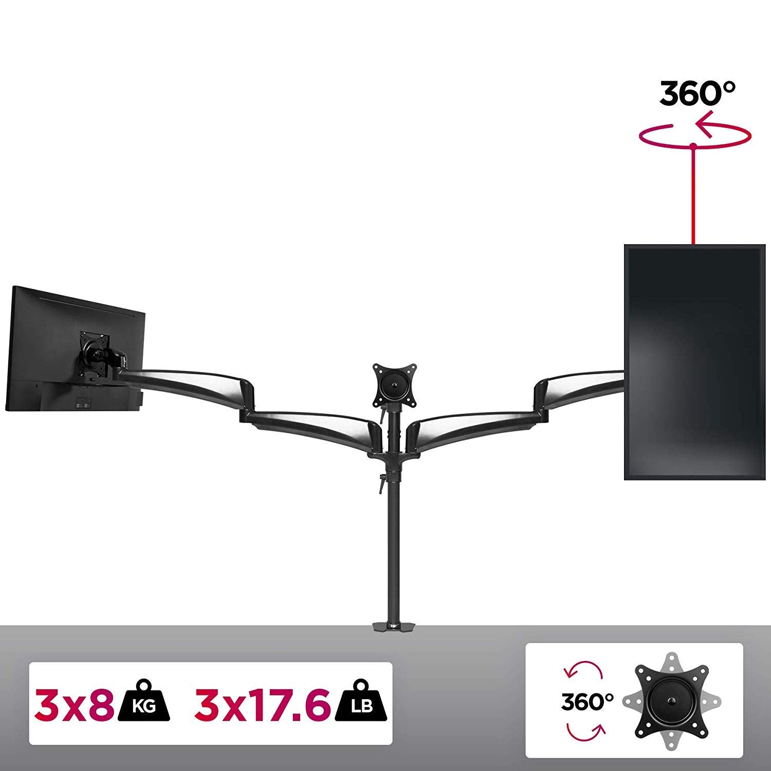 Duronic DM453 Triple Monitor Arm Stand - Heavy Duty Steel Desk Mount for 3 Screens 15-27