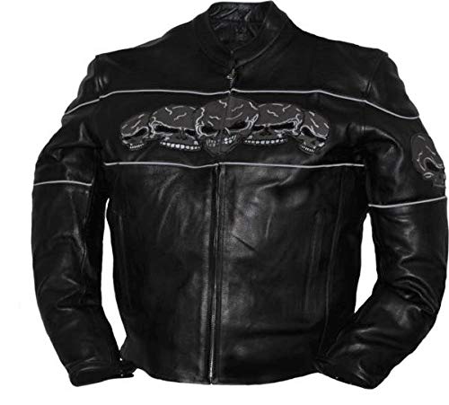 Black Skull Leather Motorcycle Jacket for Men - XL Size | Heavy-Duty Biker Riding Gear for Harley & Cruiser | Perfect for Road Trips & Motorcycle Rallies