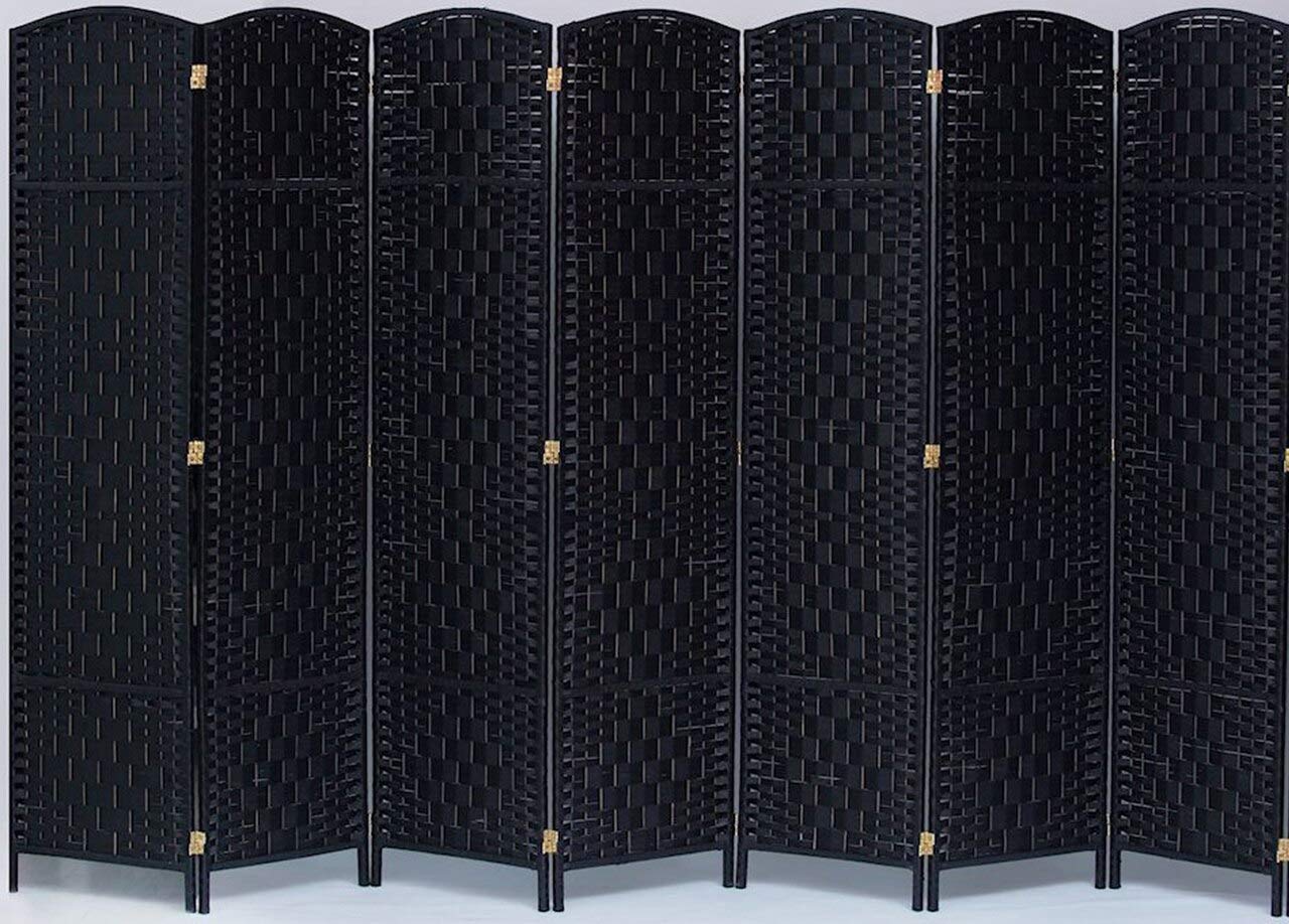 Legacy Decor 7-Panel Bamboo Room Divider Screen - Black Woven Finish for Home Office, Bedroom Partition & Privacy Screen