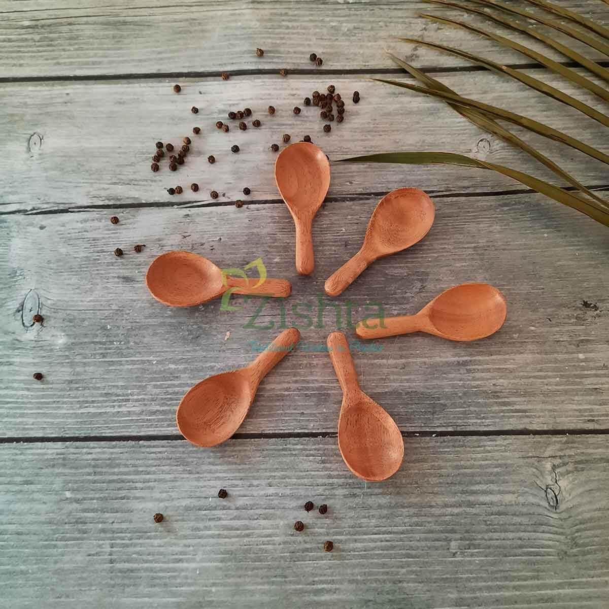 Organic Neem Wood Broad Spoons - Set of 6 Natural Eco-Friendly Kitchen Utensils for Cooking, Serving & Mixing - Perfect for Salad, Soup, Rice & Healthy Meals