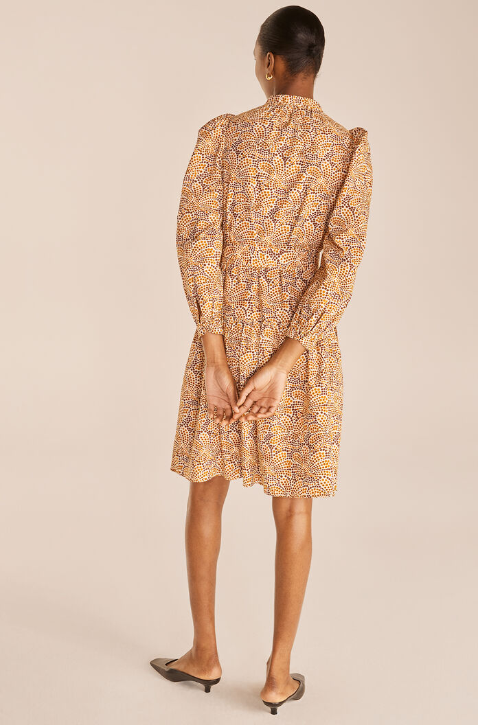 Speckled Fleur Puff Sleeve Dress for Women - Floral Print Summer Midi Dress with Ruffled Hem | Perfect for Weddings, Garden Parties & Date Nights