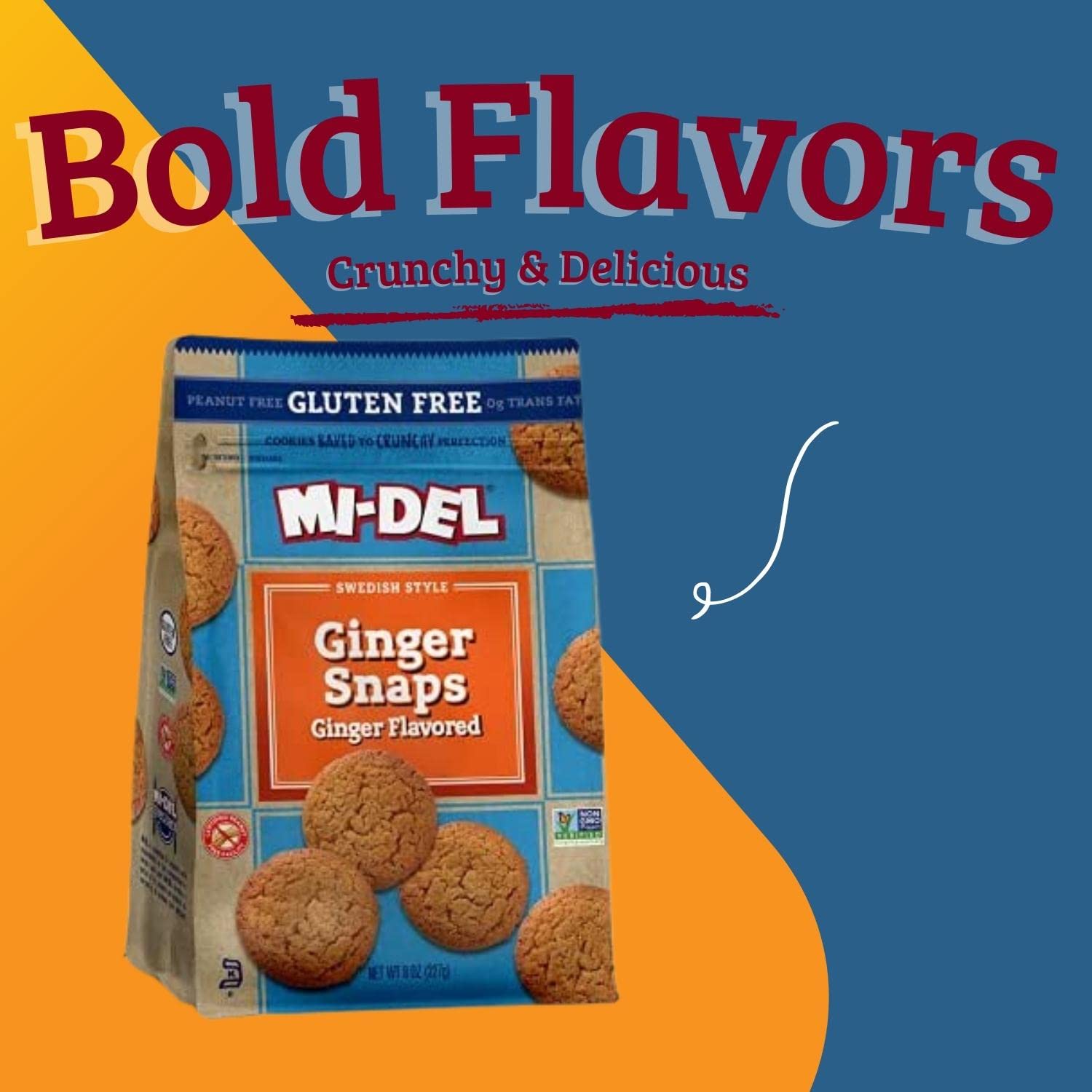 Mi-Del Ginger Snap Cookies - Non-GMO, Gluten Free, 0g Trans Fat, Vegan Snacks (Pack of 1) | Perfect for Holiday Gifts, Tea Time & Healthy Desserts