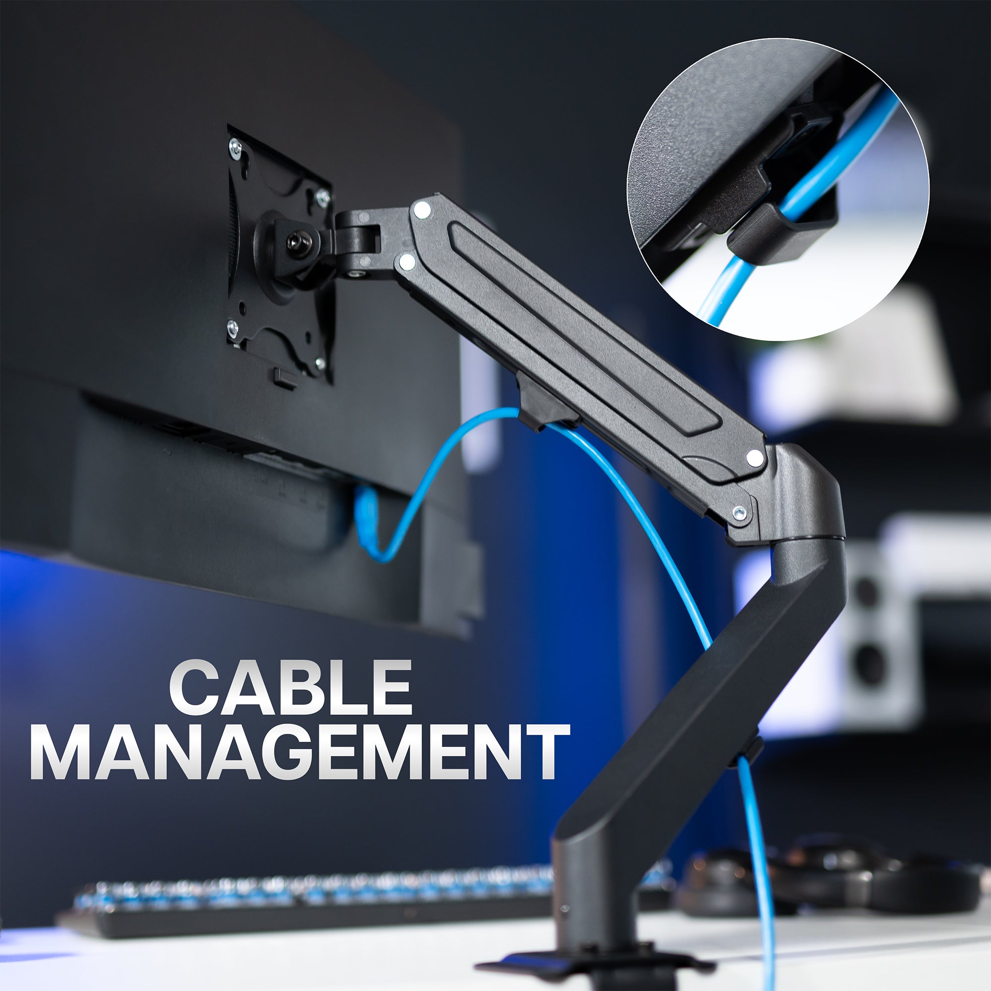 Adjustable Pneumatic Arm Single Monitor Desk Mount for 17” to 27” Screens - Perfect for Home Office, Gaming Setup & Workspace Ergonomics