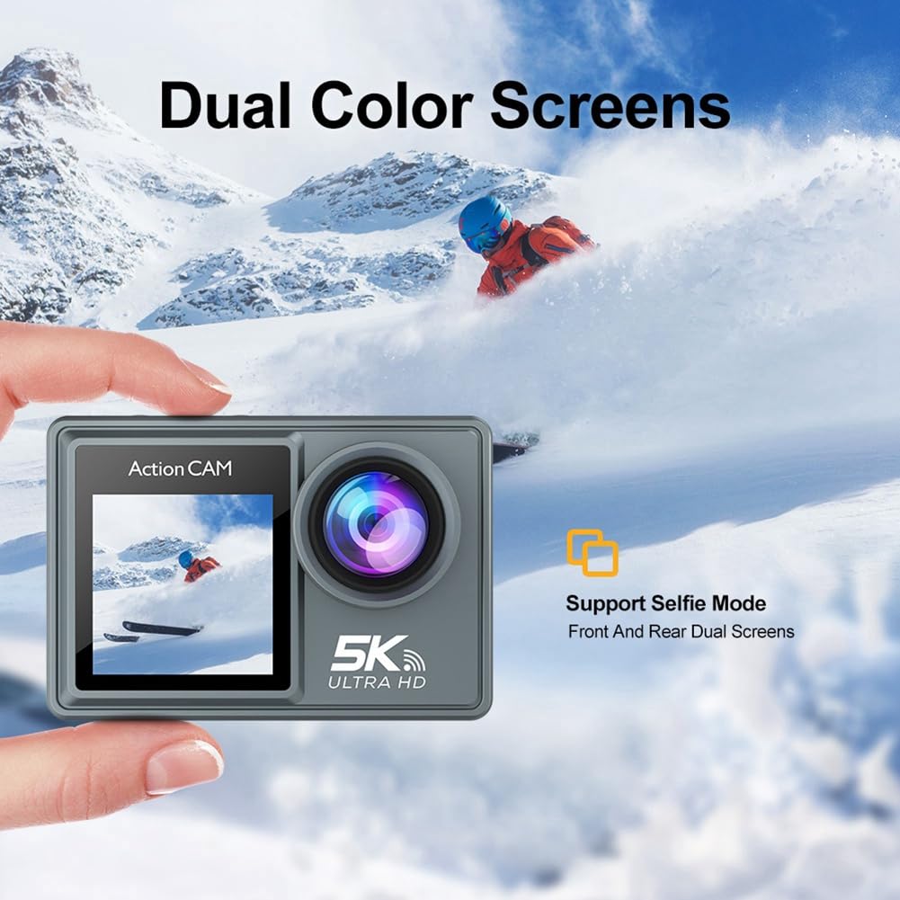 **5K 30FPS WiFi Action Camera with Remote Control & Electronic Image Stabilization - Waterproof for Outdoor, Diving, Sports & Adventure (Perfect for Vlogging, Travel & Extreme Sports)**