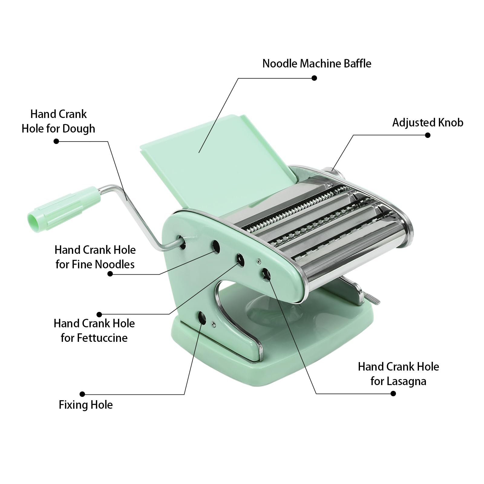 Stainless Steel Manual Pasta Maker Machine - 6 Adjustable Thickness Settings for Homemade Spaghetti, Fettuccine, Lasagna & Dumpling Skins | Durable Noodle Cutter | Perfect for Italian Cooking, Family Meals & DIY Pasta Making (Green)
