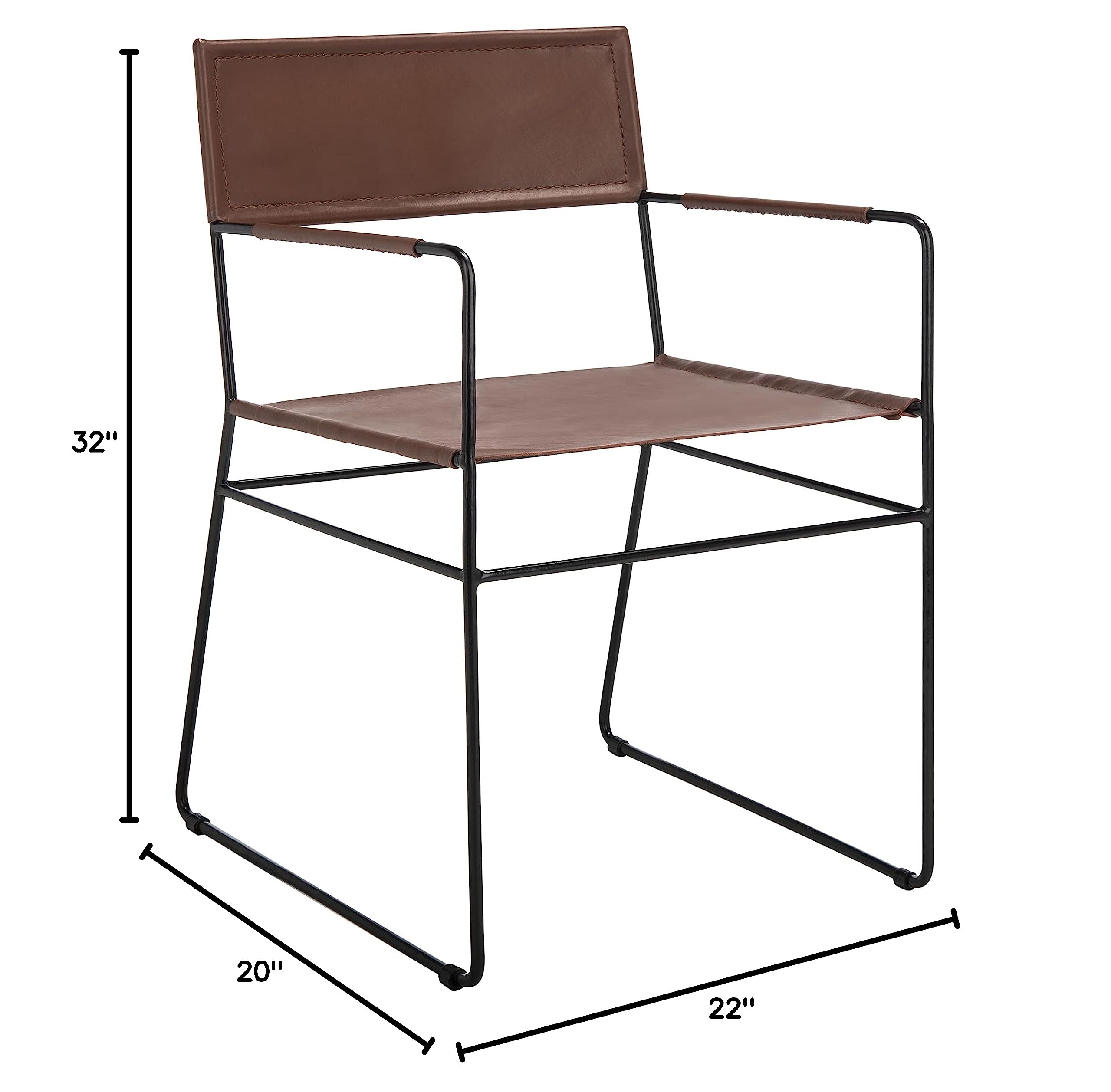 SAFAVIEH Alyx Cognac Leather & Black Dining Chairs (Set of 2) - Fully Assembled Modern Kitchen & Dining Room Furniture for Home & Restaurant Use