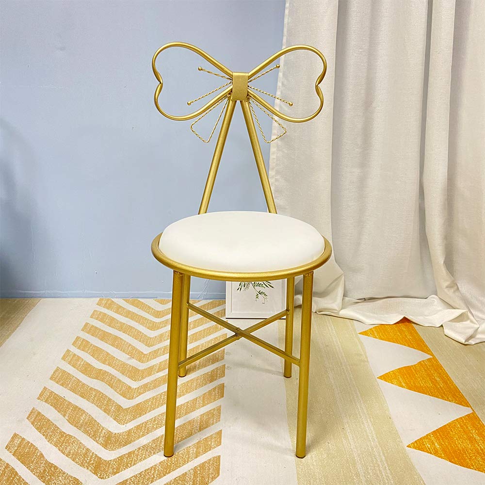 Elegant Bow Shaped Vanity Chair Set of 2 - Metal Frame PU Leather Makeup Stool with Butterfly Backrest for Women & Girls Bedroom Decor (White) - Perfect for Dressing Table, Boudoir, and Beauty Room