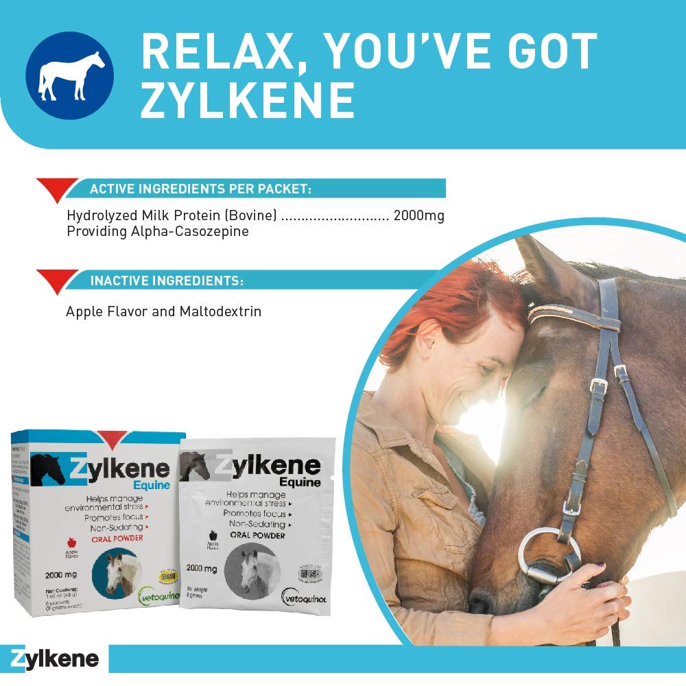 Vetoquinol Zylkene 2000mg Equine Calming Supplement Powder for Horses - 20 Count - Supports Stress Relief & Behavioral Balance - Ideal for Travel, Training & Competition