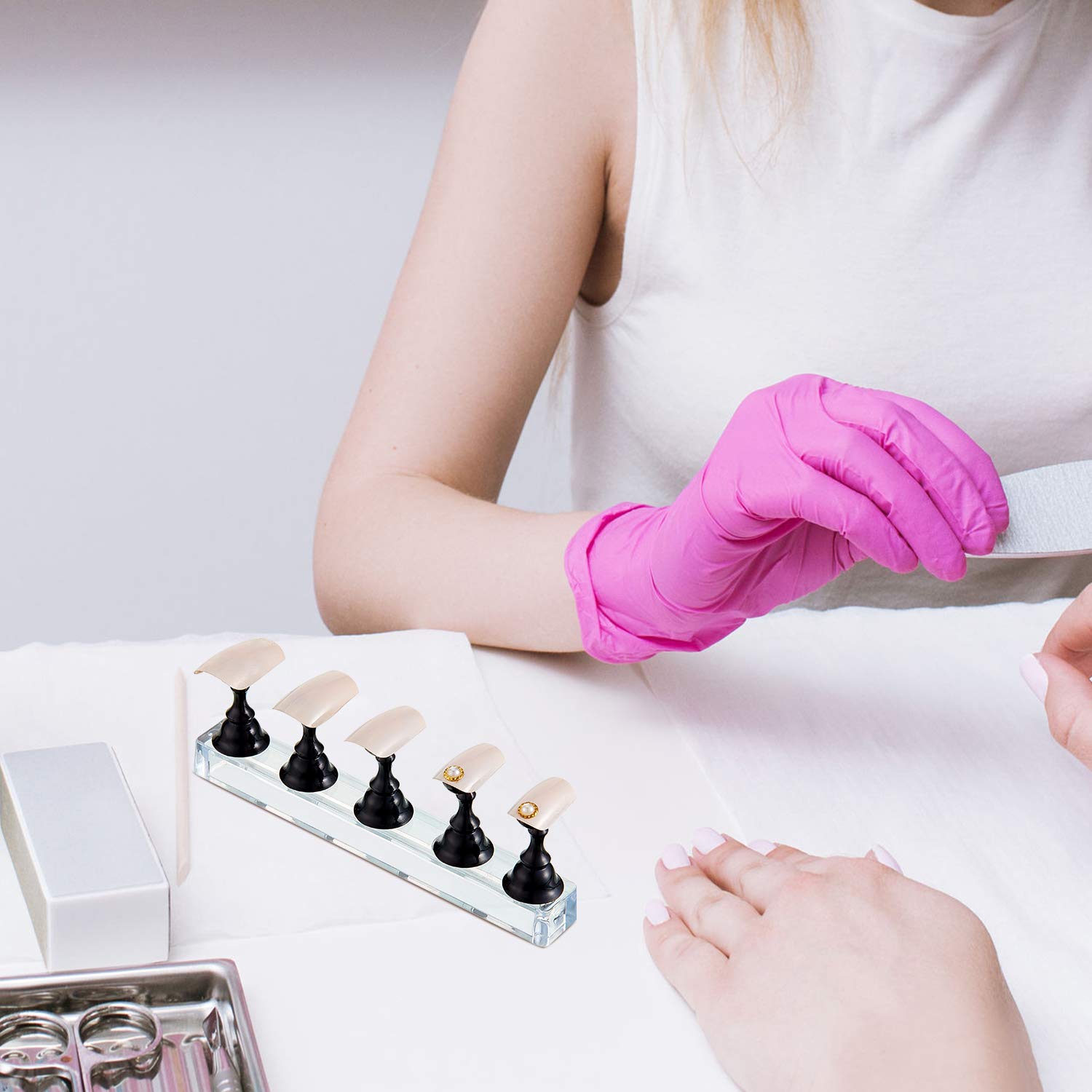 Blulu 2 Sets Magnetic Acrylic Nail Display Stand - Press on Nails Practice Holder for DIY Nail Art, False Nails & Manicure Tools - Perfect for Home Salon, Nail Artists & Beginners (Black)
